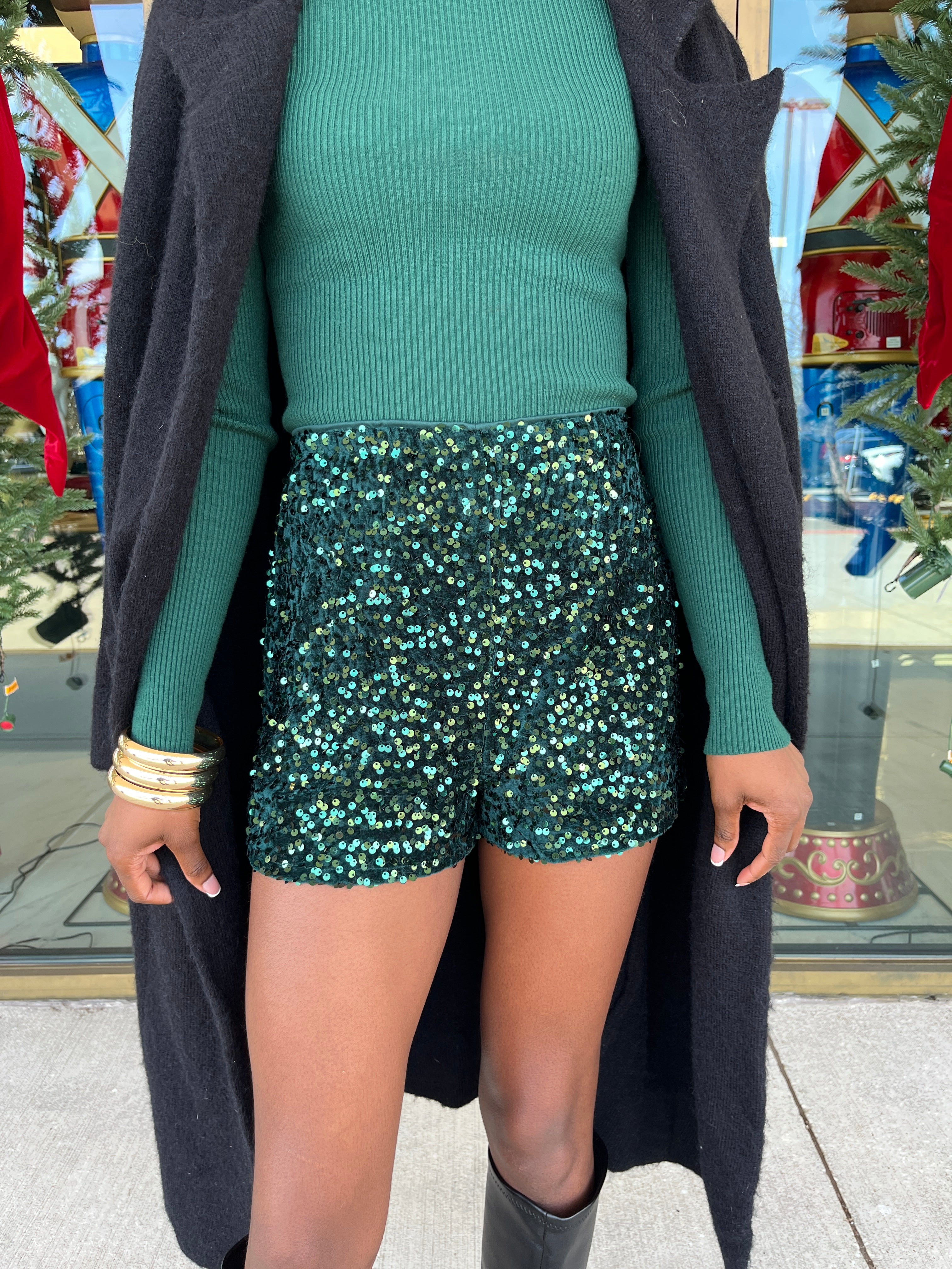 Hartly Hunter Green Sequin Shorts