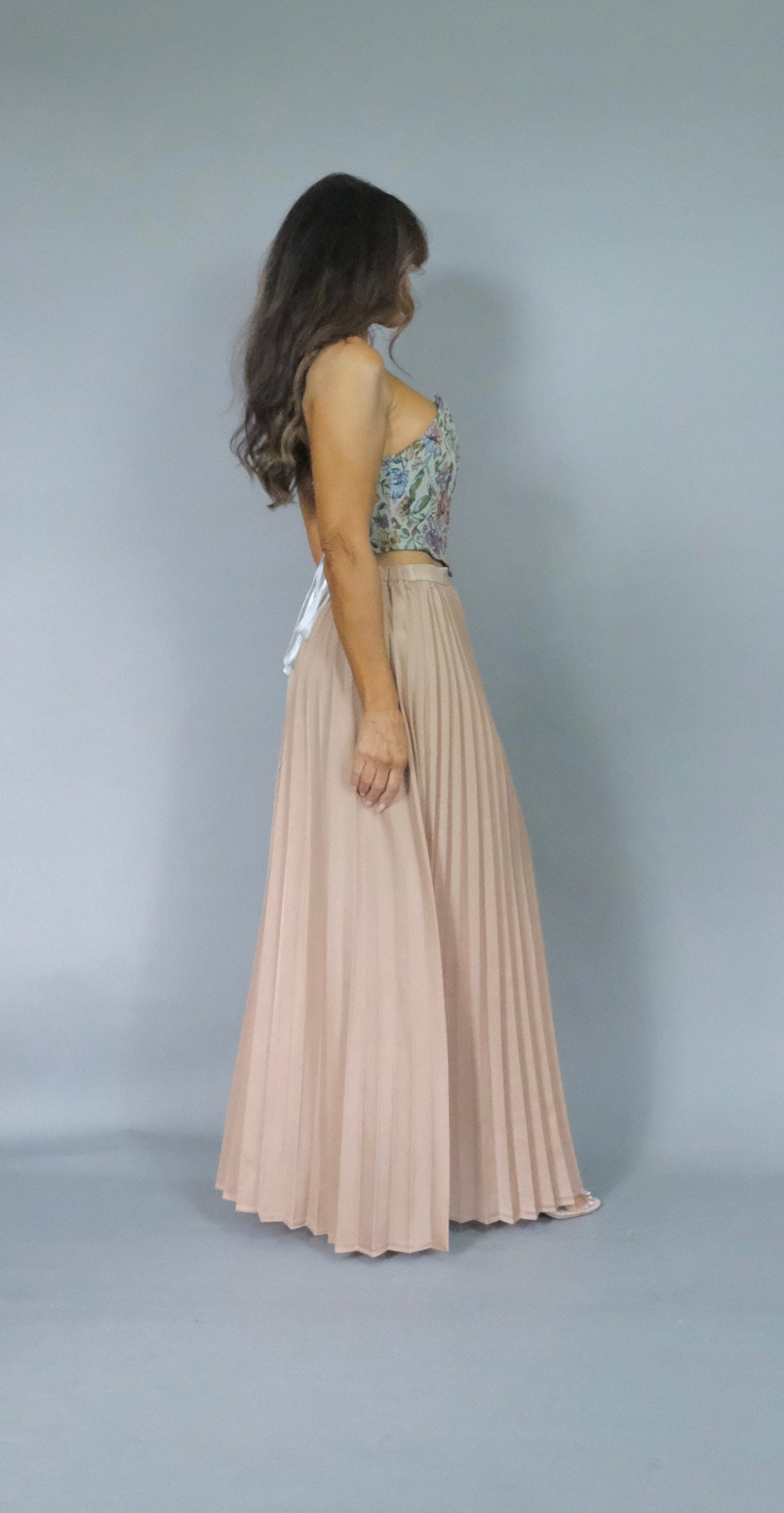 Kendra sand pleated maxi skirt