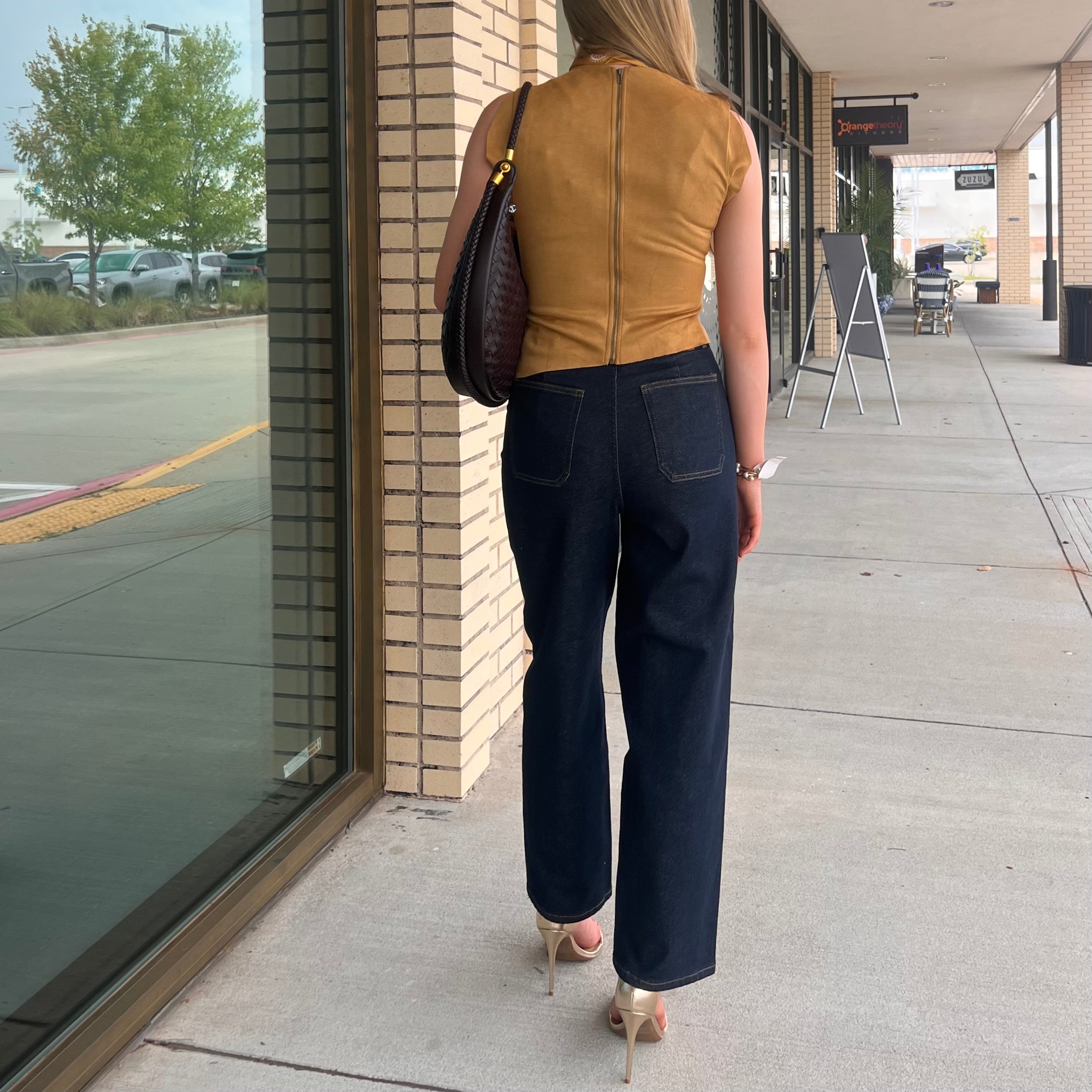 Sable Deep Mustard Faux Suede Asymmetrical Top