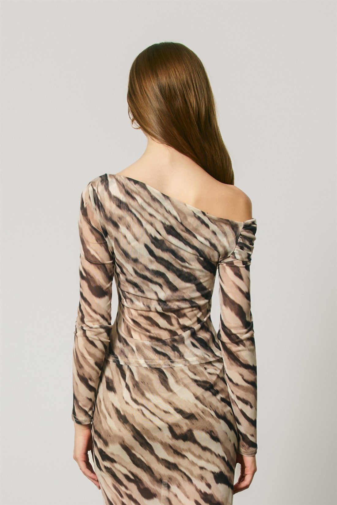Gayla Brushed Zebra Long Sleeve Off Shoulder Top