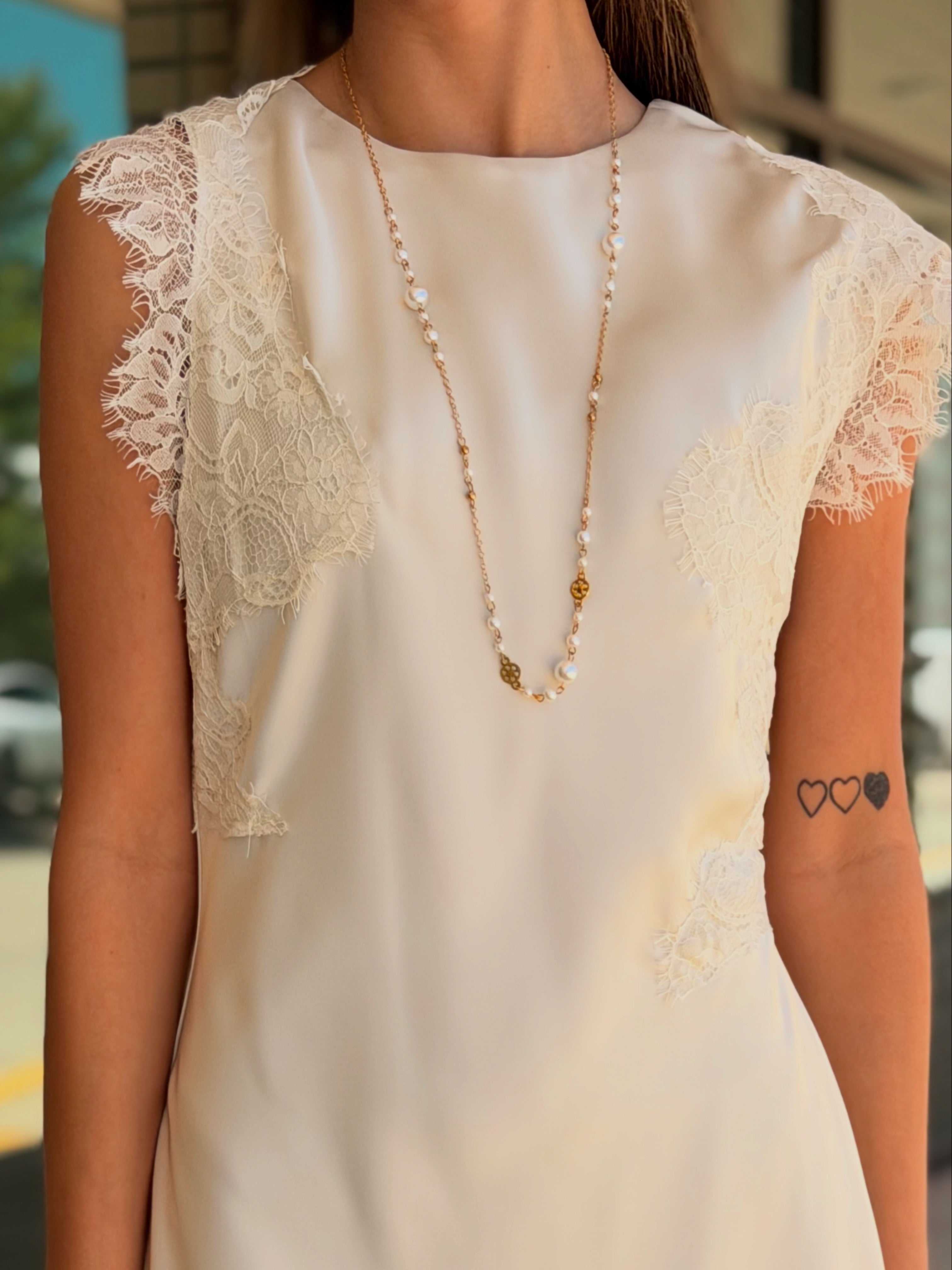 Sadie Off White Satin And Lace A Line Mini Dress