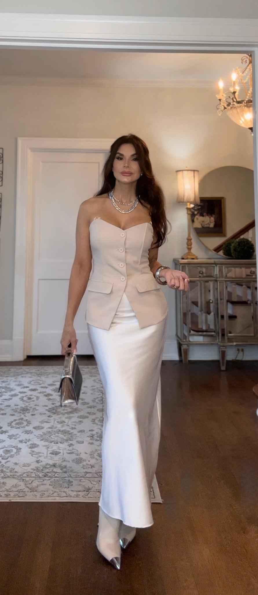 Alyssa ivory satin maxi skirt