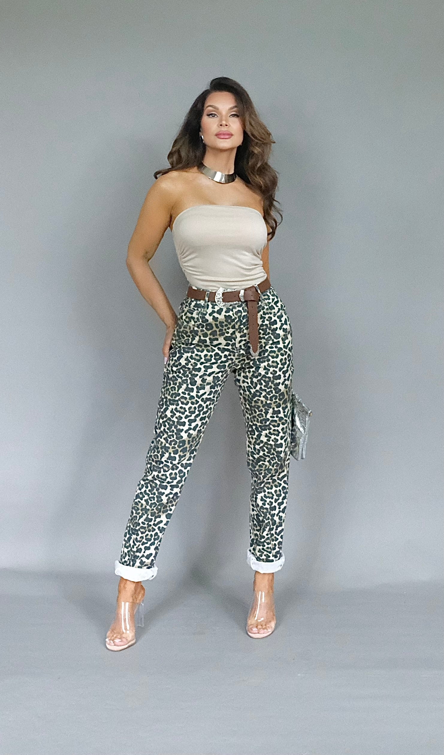 Peggy Leopard print boot cut high rise jean