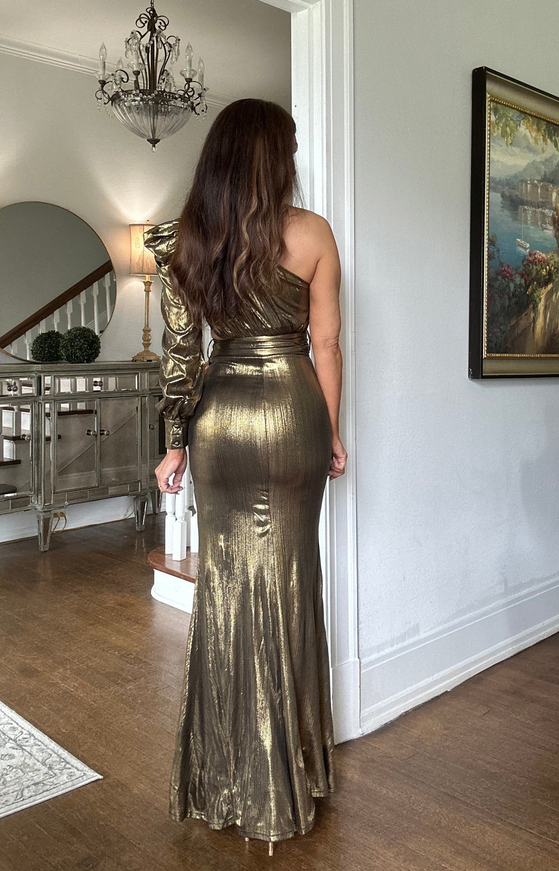 Nikita Gold Metallic One Shoulder Formal