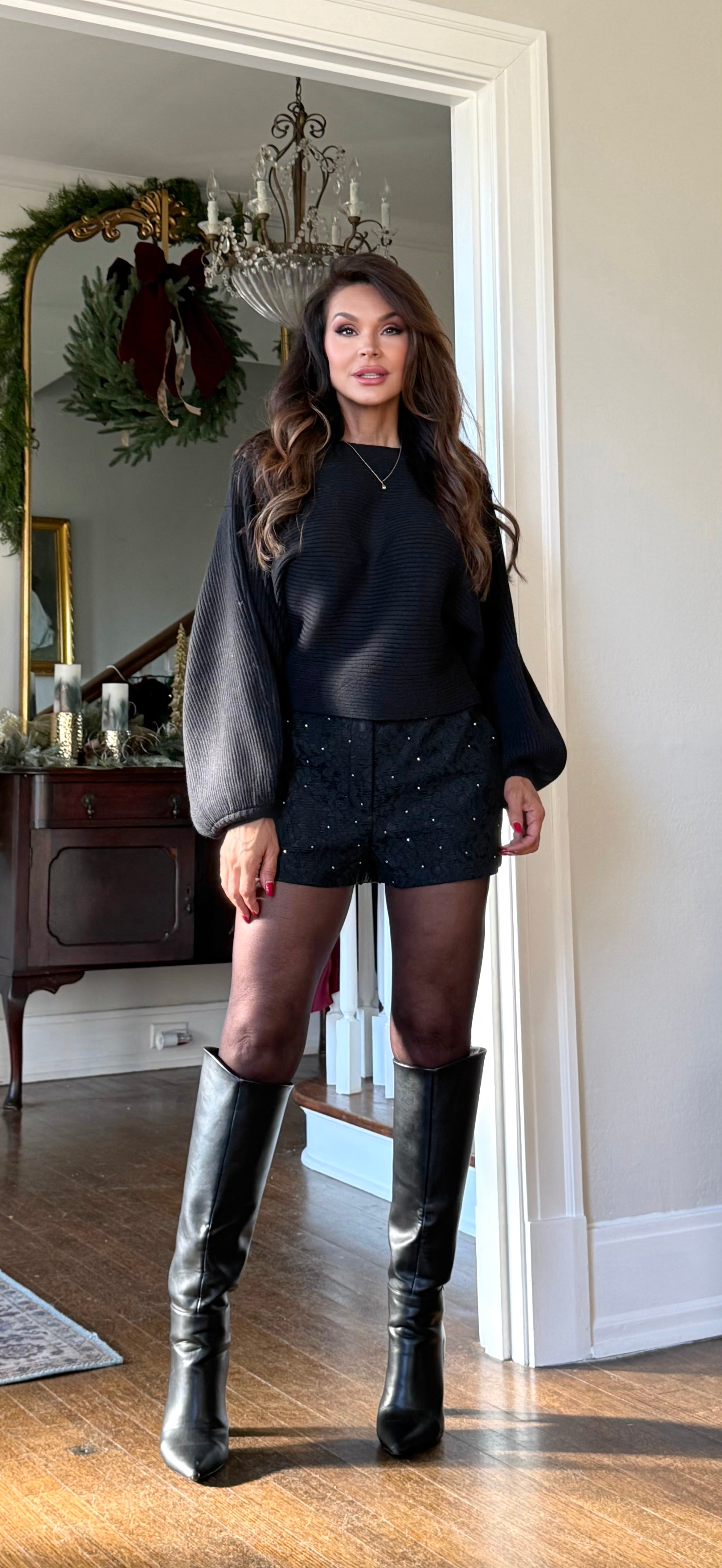 Wynn Black lace Beaded Shorts