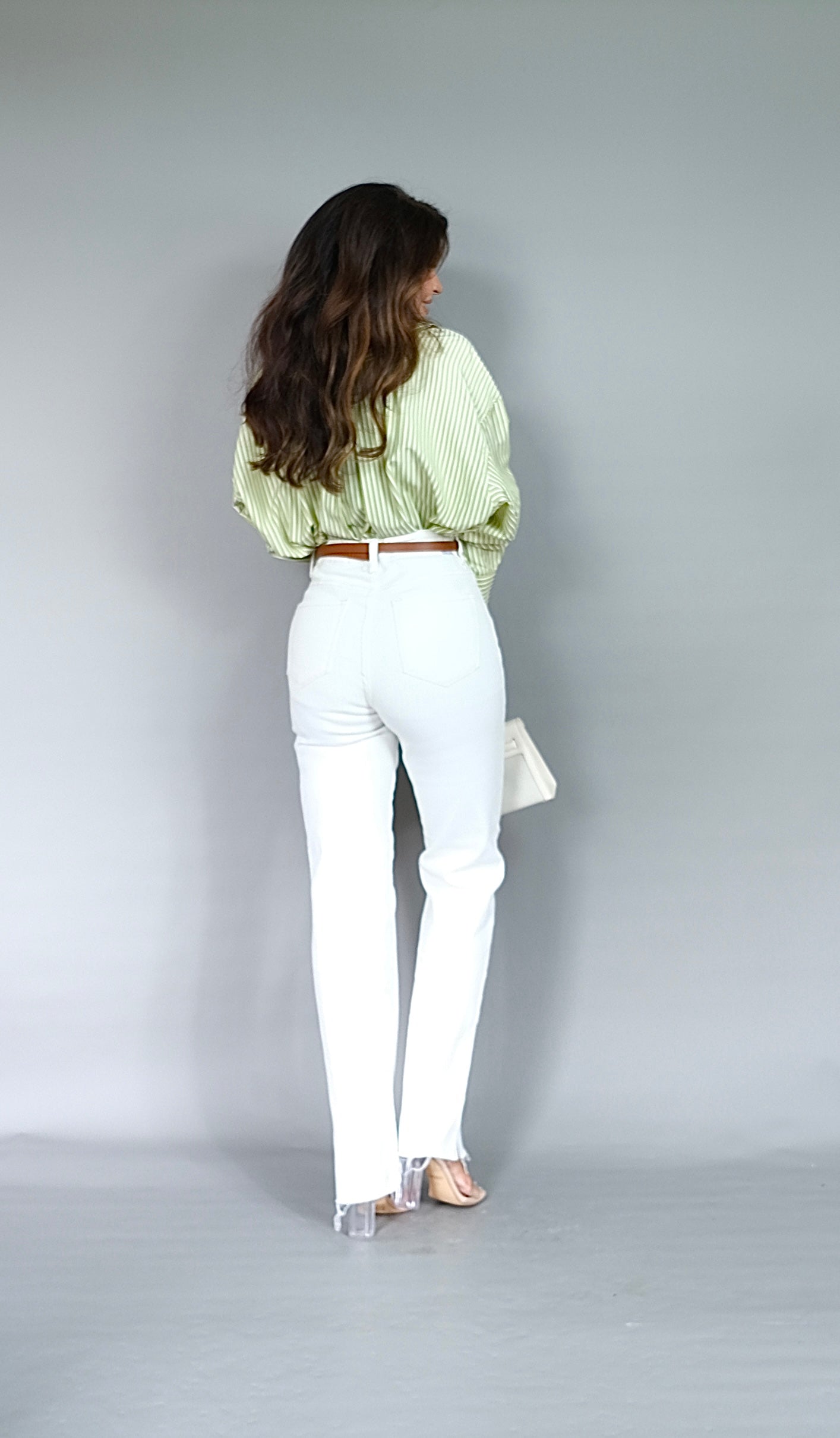 Kalie green tea striped oversized button up