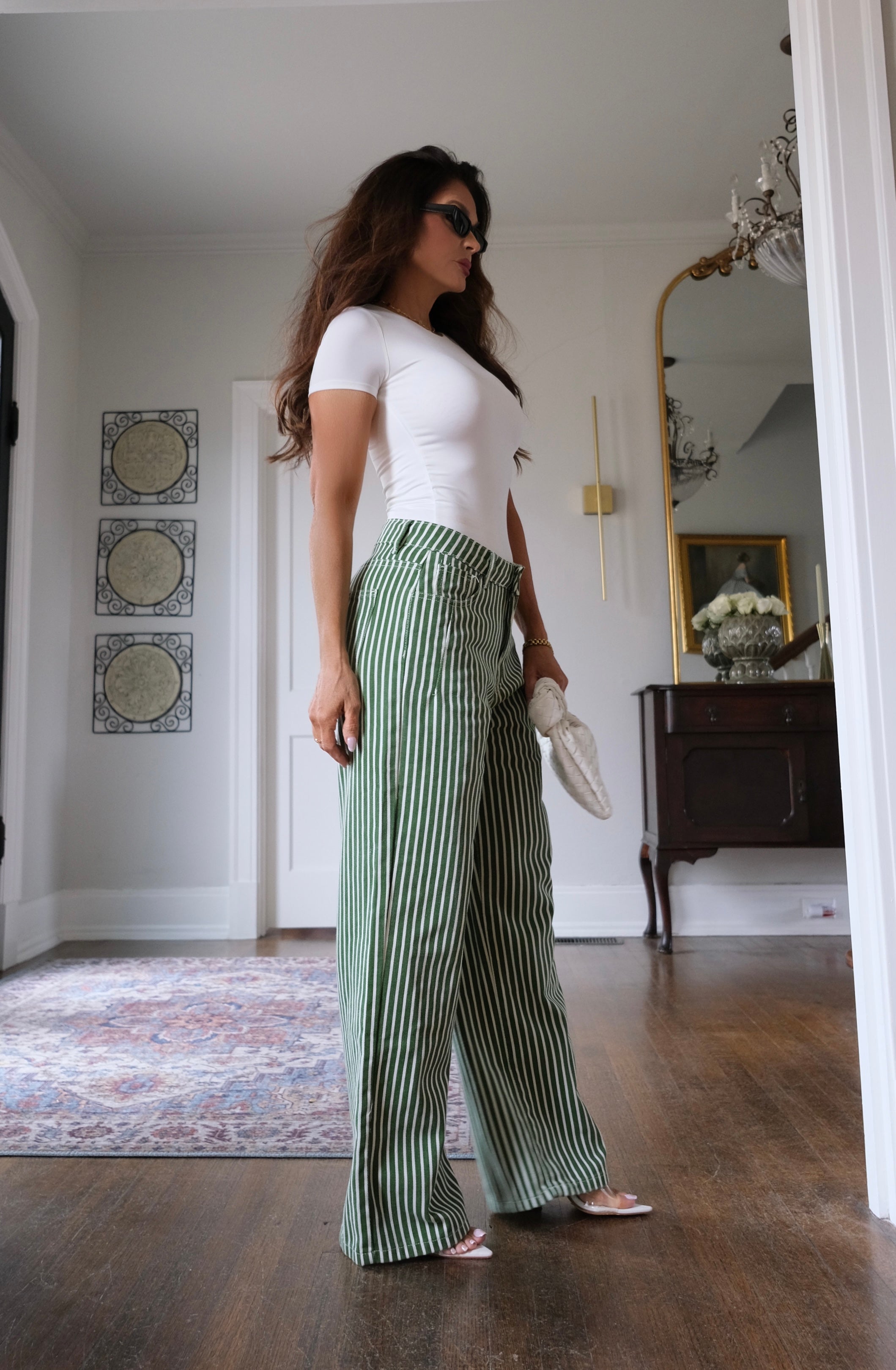 Rosanna green striped wide leg jean