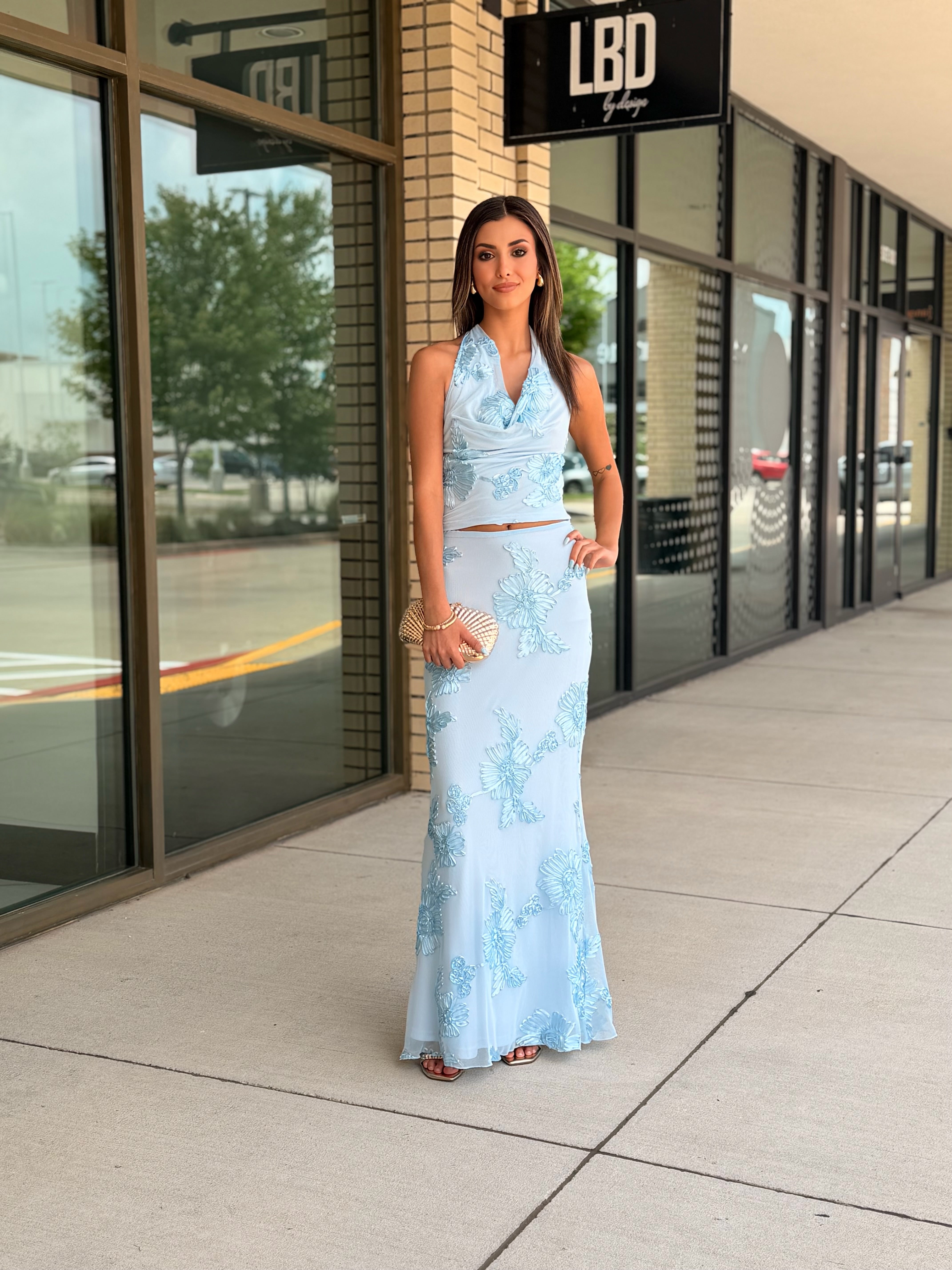 Diana Light Blue Floral Maxi Skirt