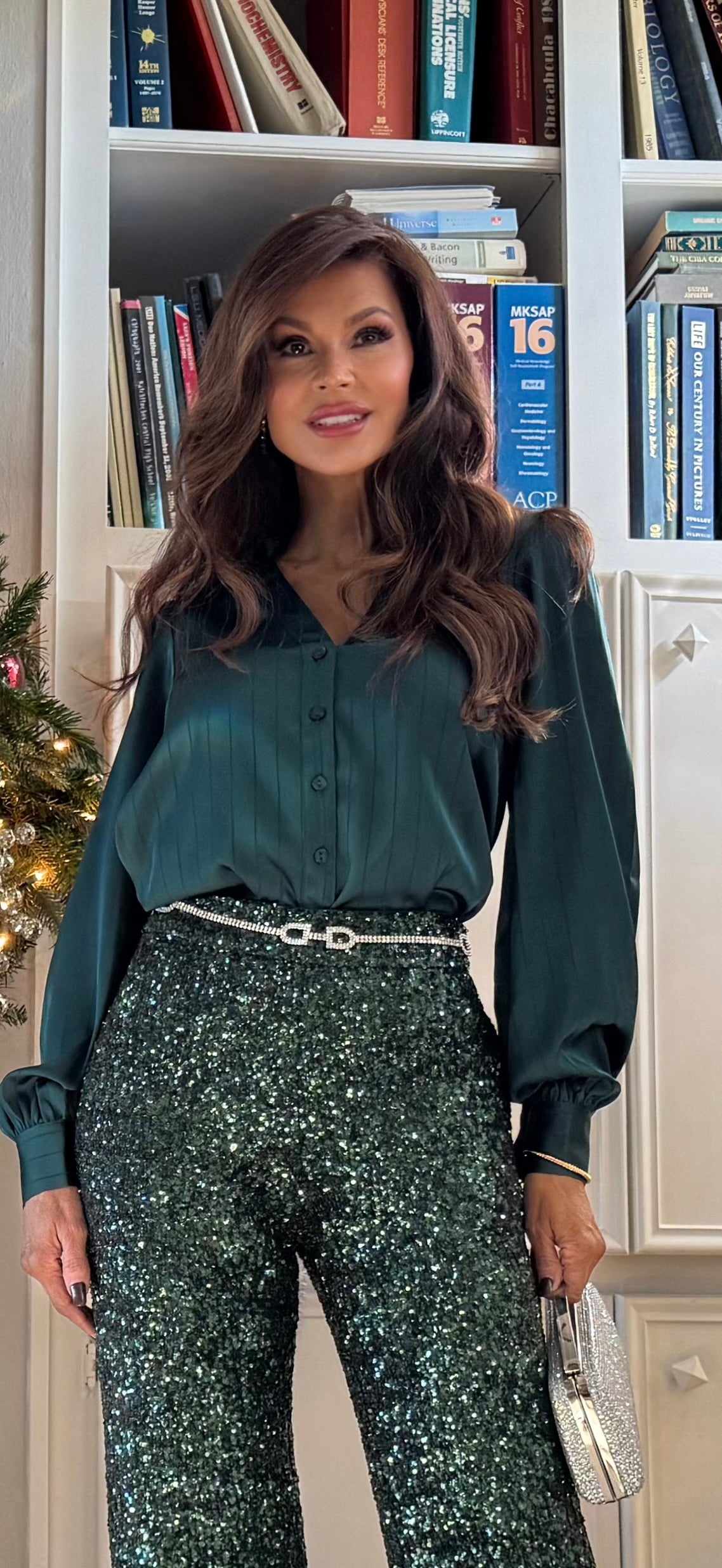 Willow Dark Green Satin Open Collar Blouse