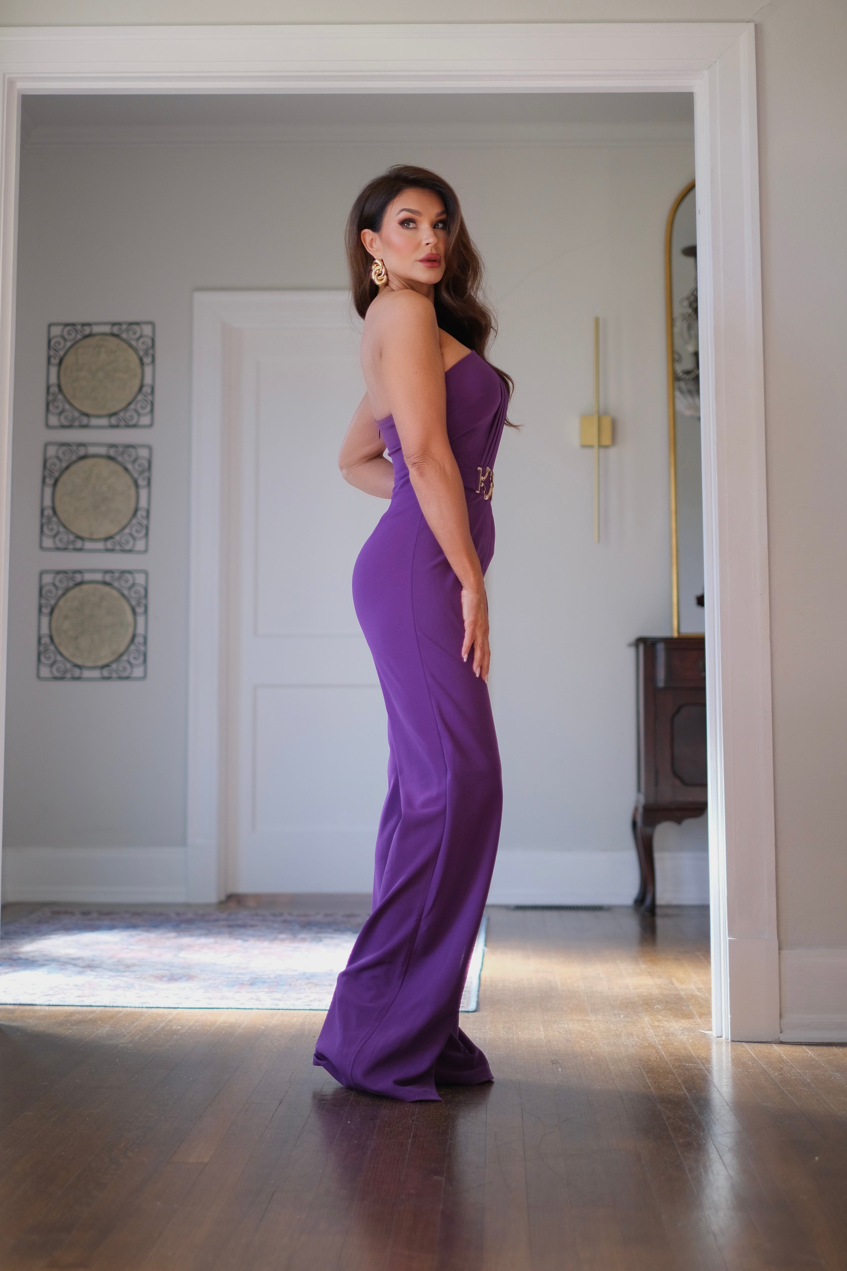 Senna purple ones houlder jumpsuit