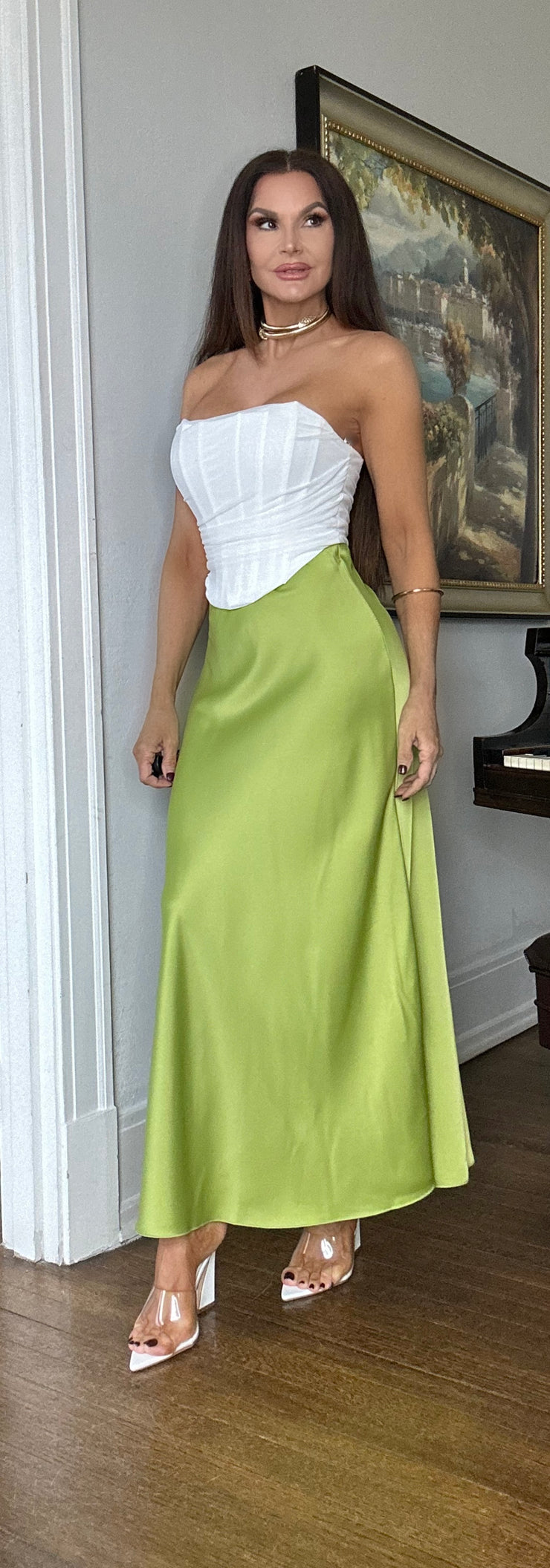 Jillian avocado green "A" line skirt