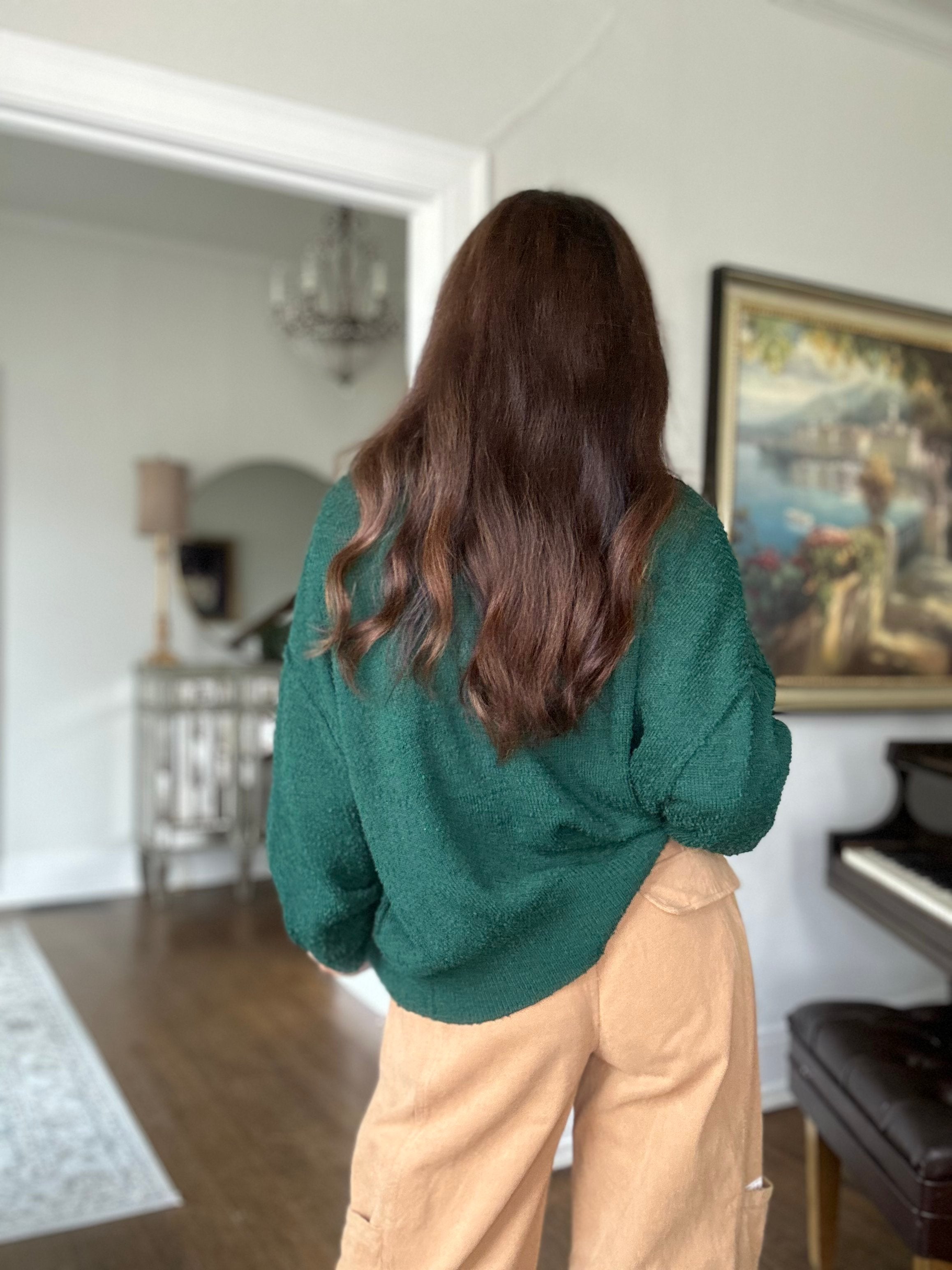 Zara dark green deep v-neck sweater