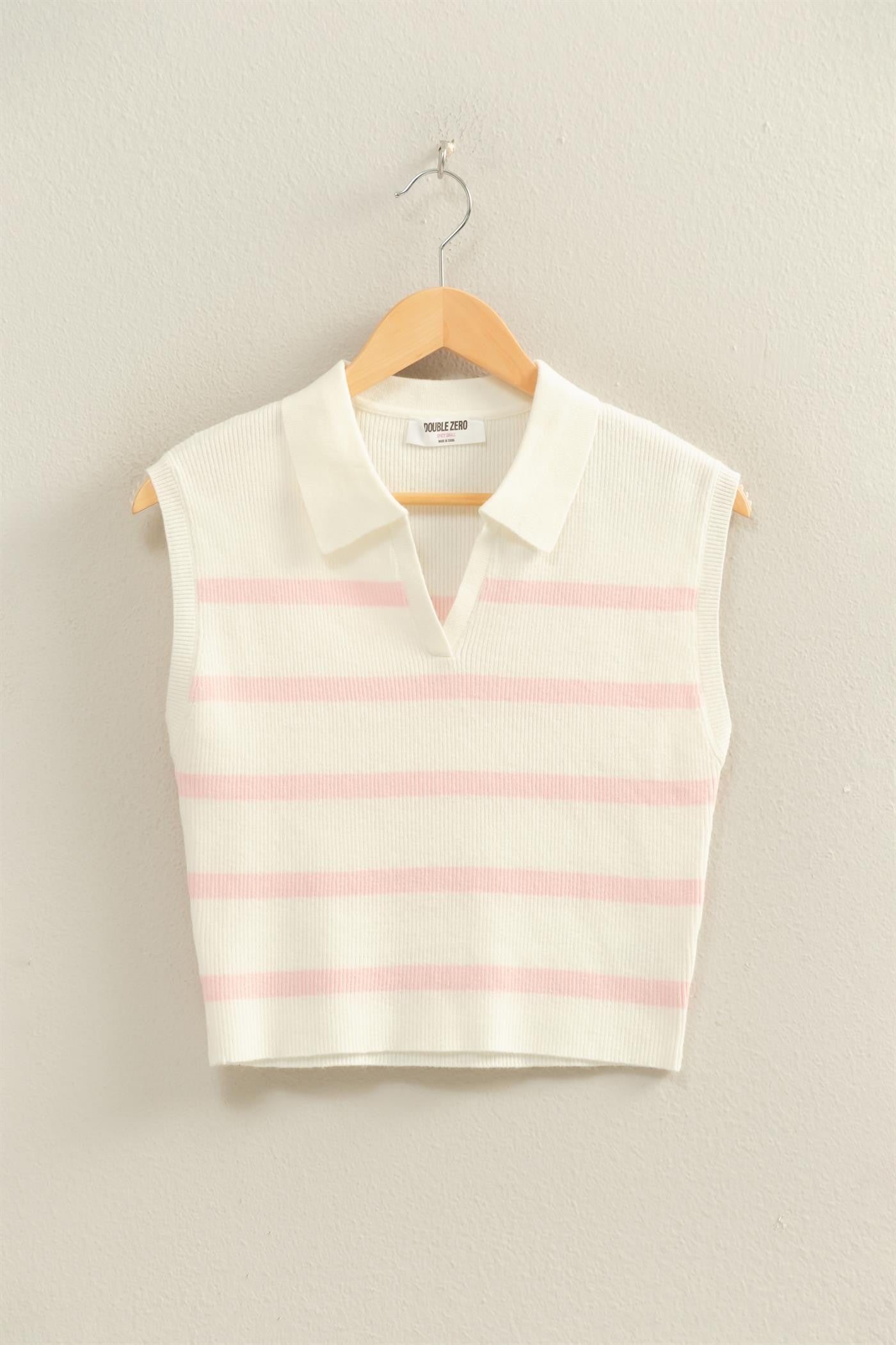 Polly pink and white striped vest top
