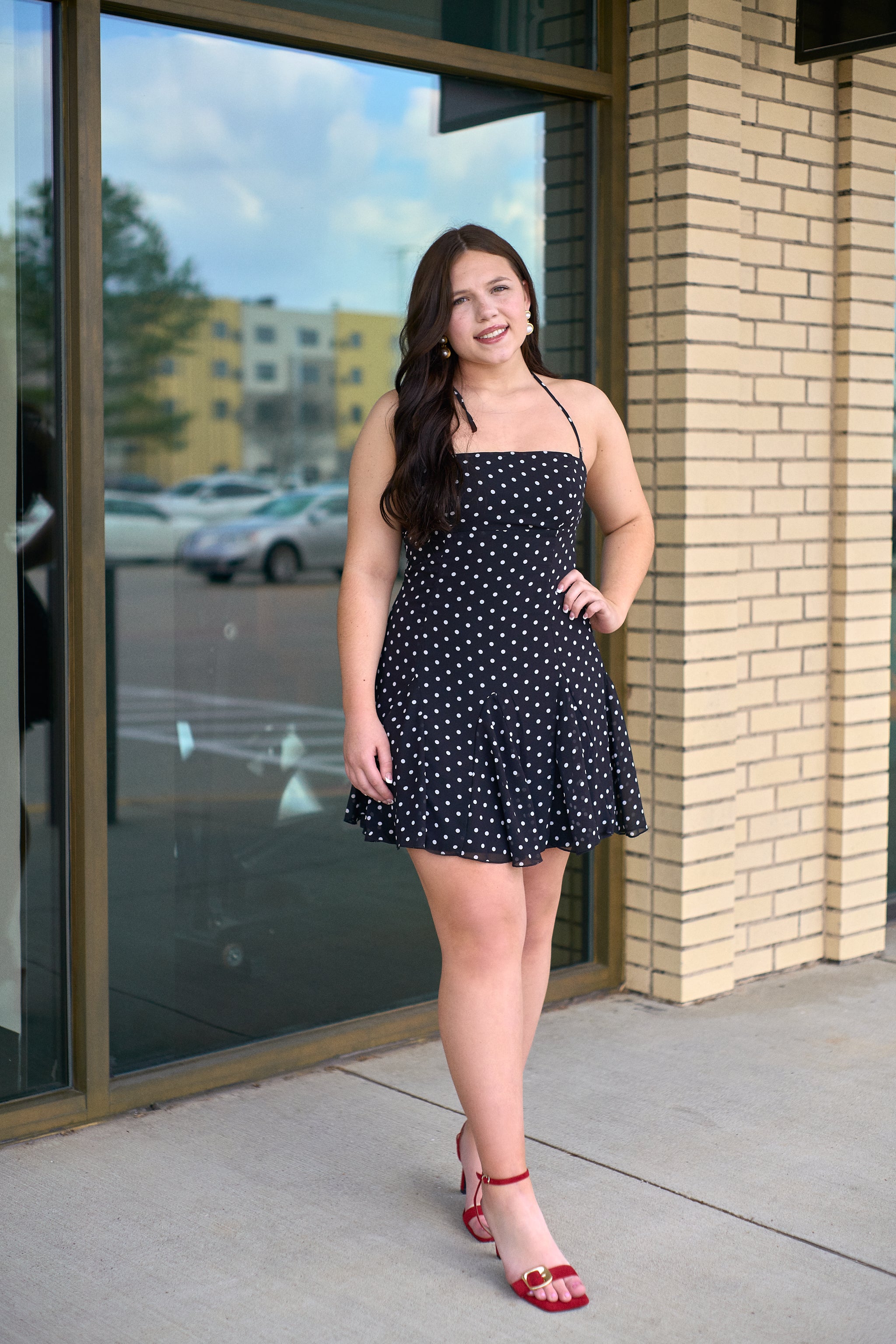 Billie polka dot halter mini dress