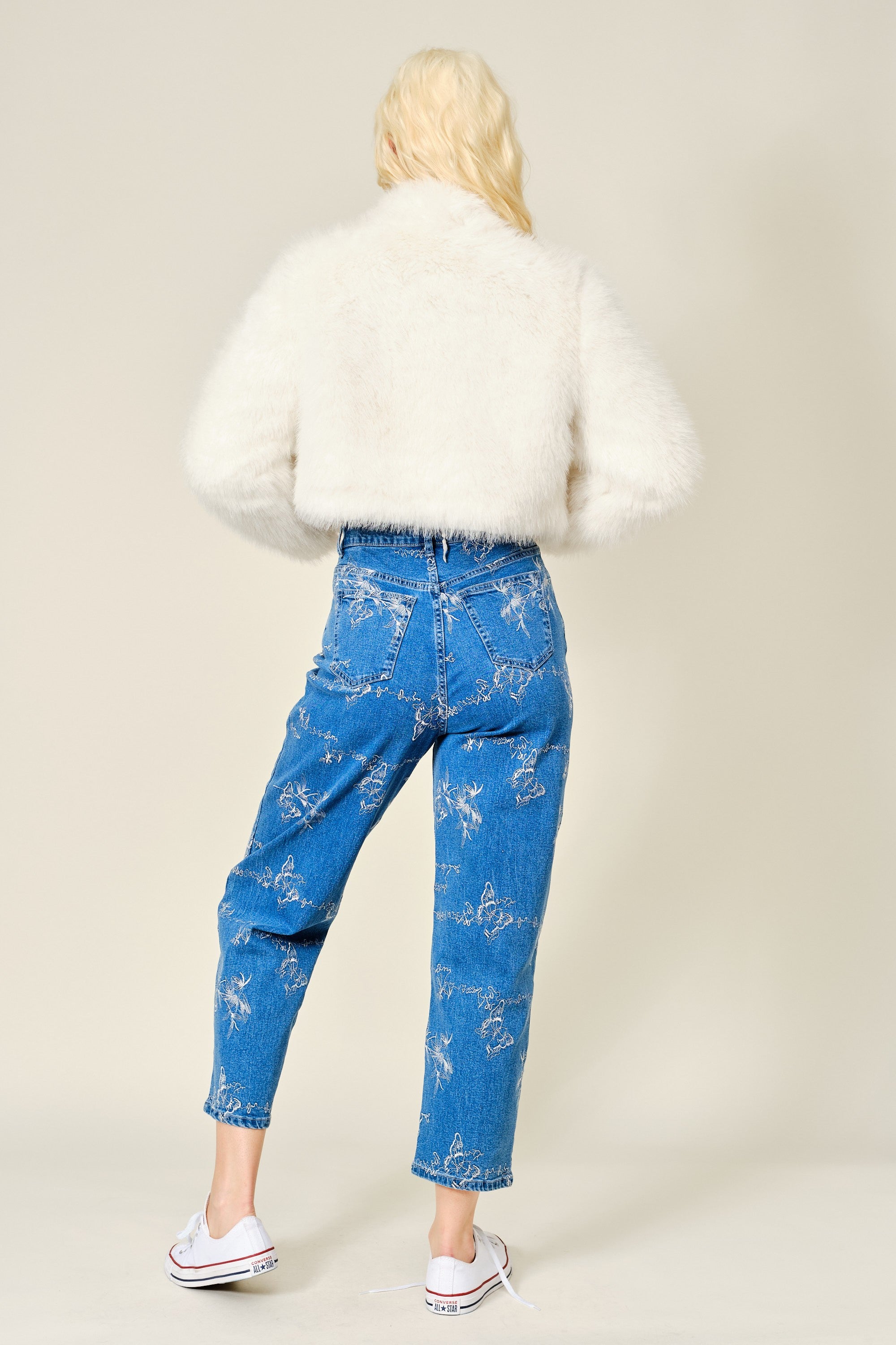 Sasha White Faux Fur Cropped Jacket
