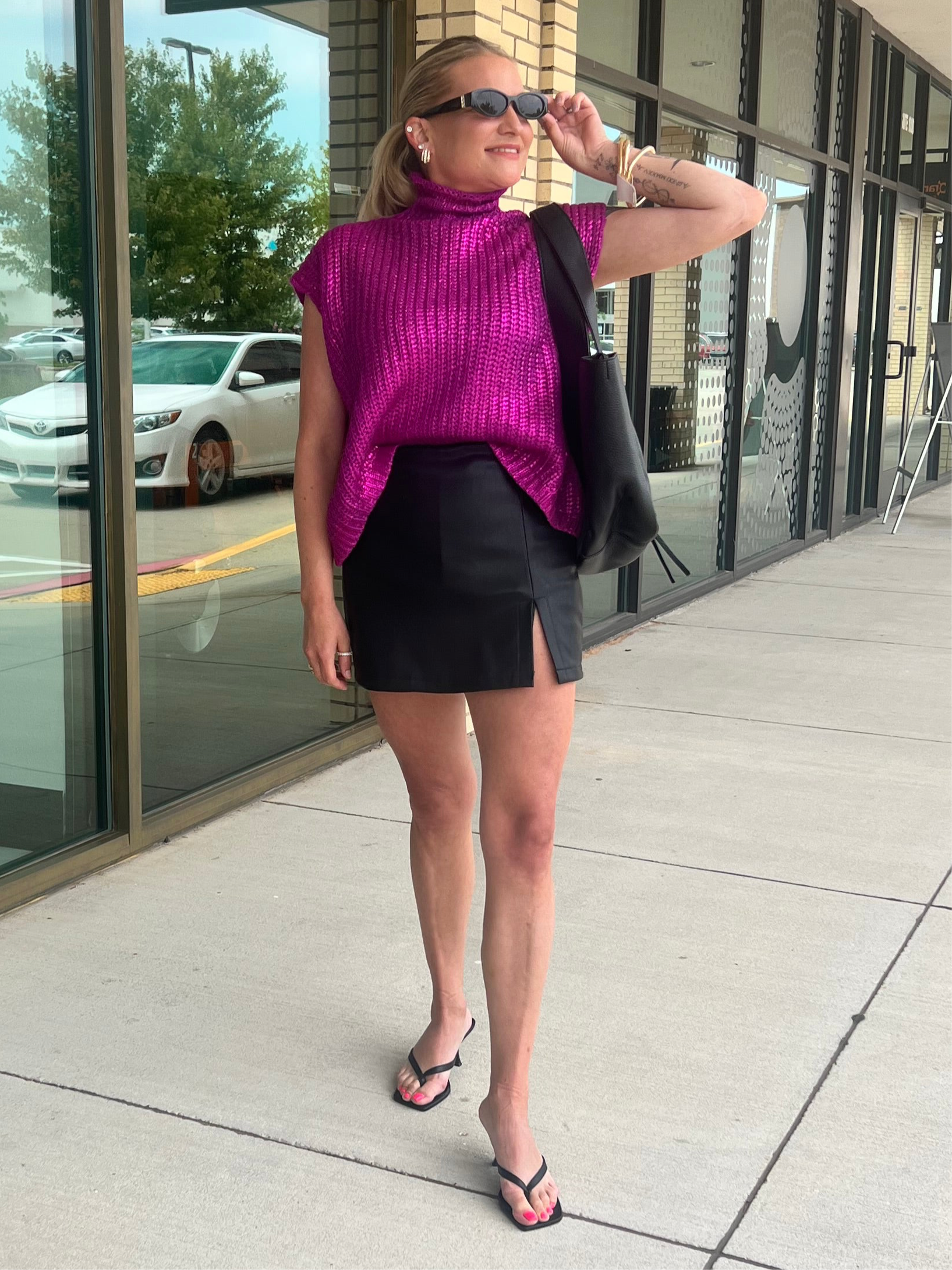 Adeline magenta metallic sweater