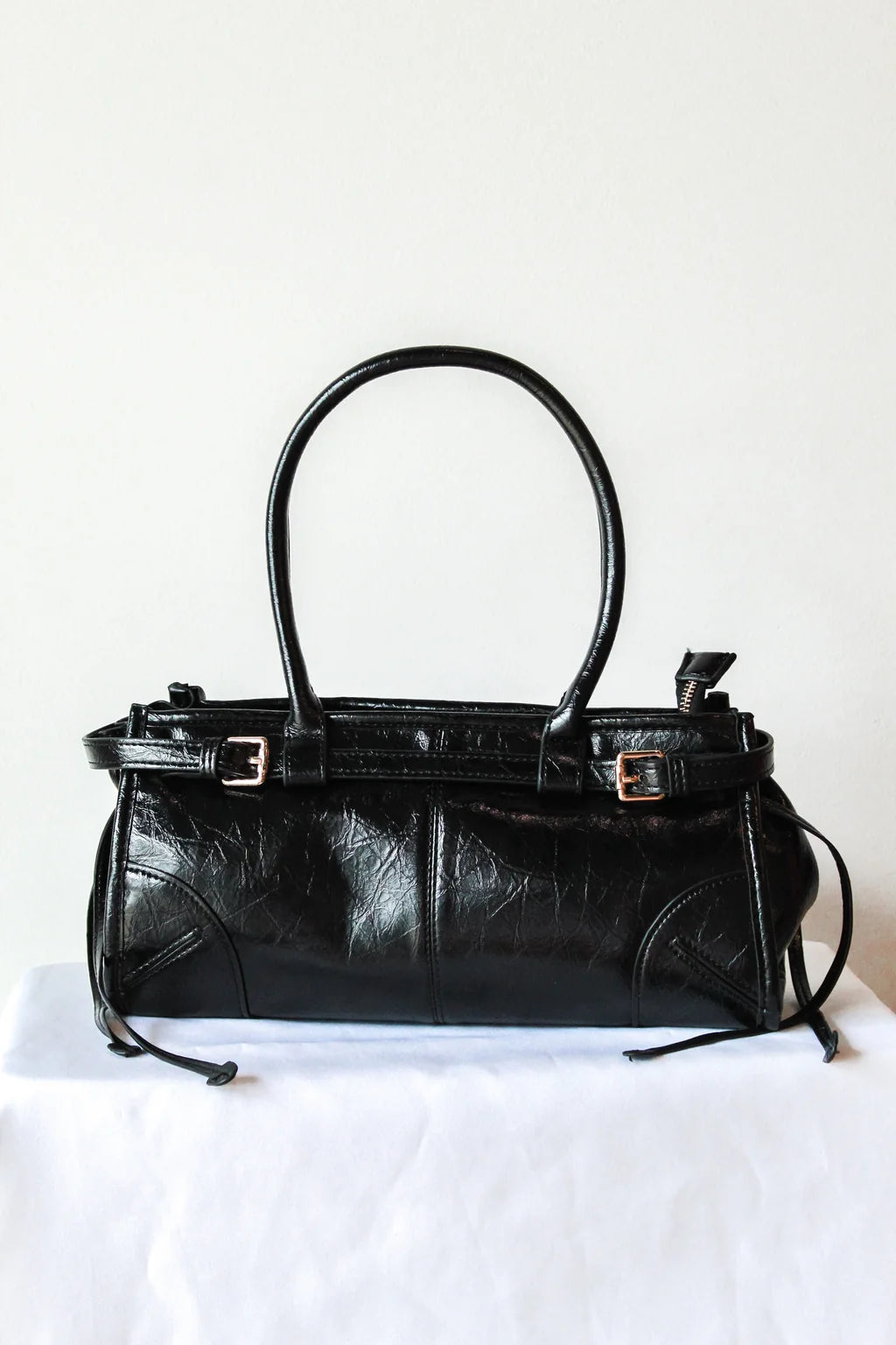 Sidney Black Rectangle Bowler Satchel Bag