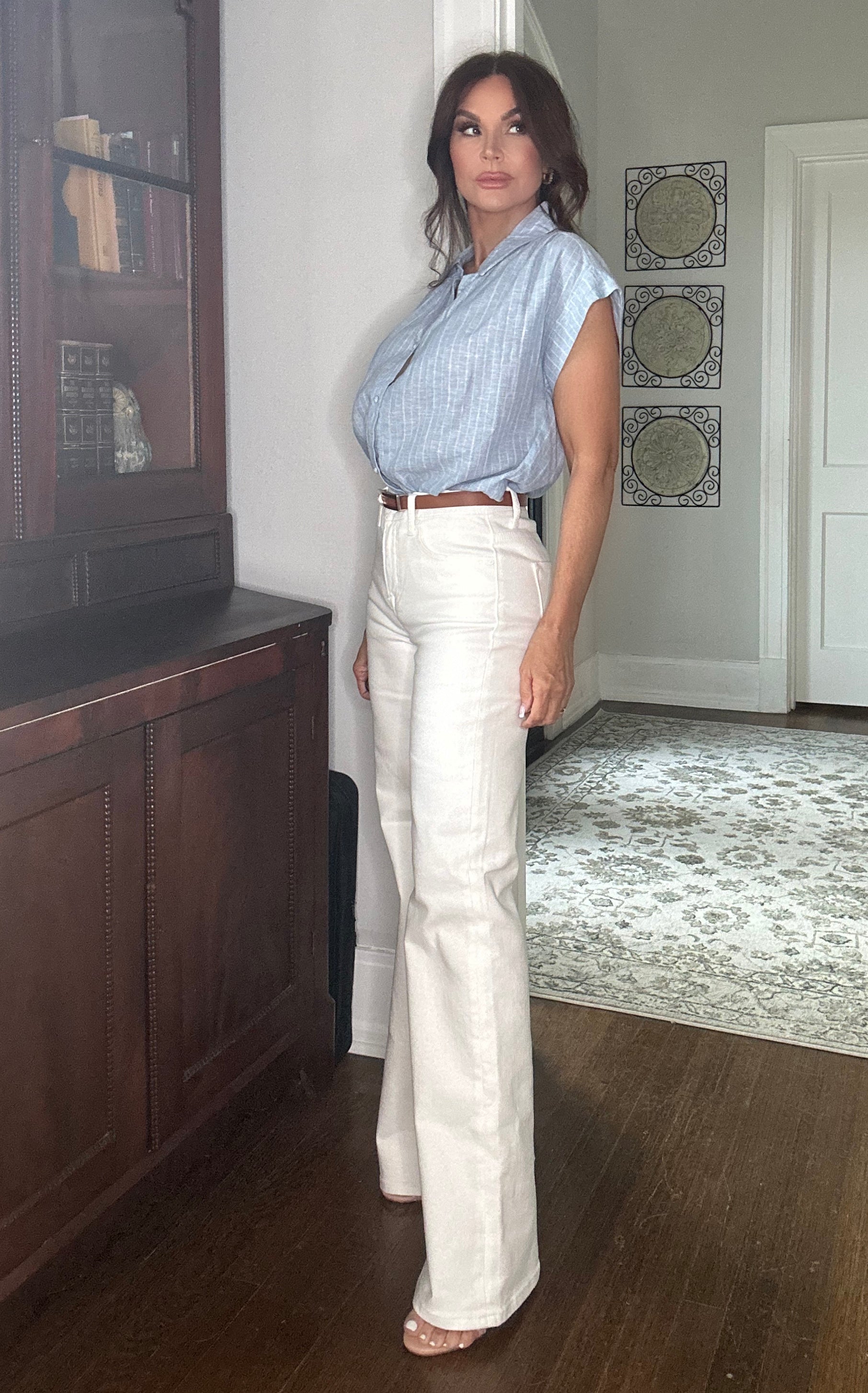 Nina white wide leg high rise jean