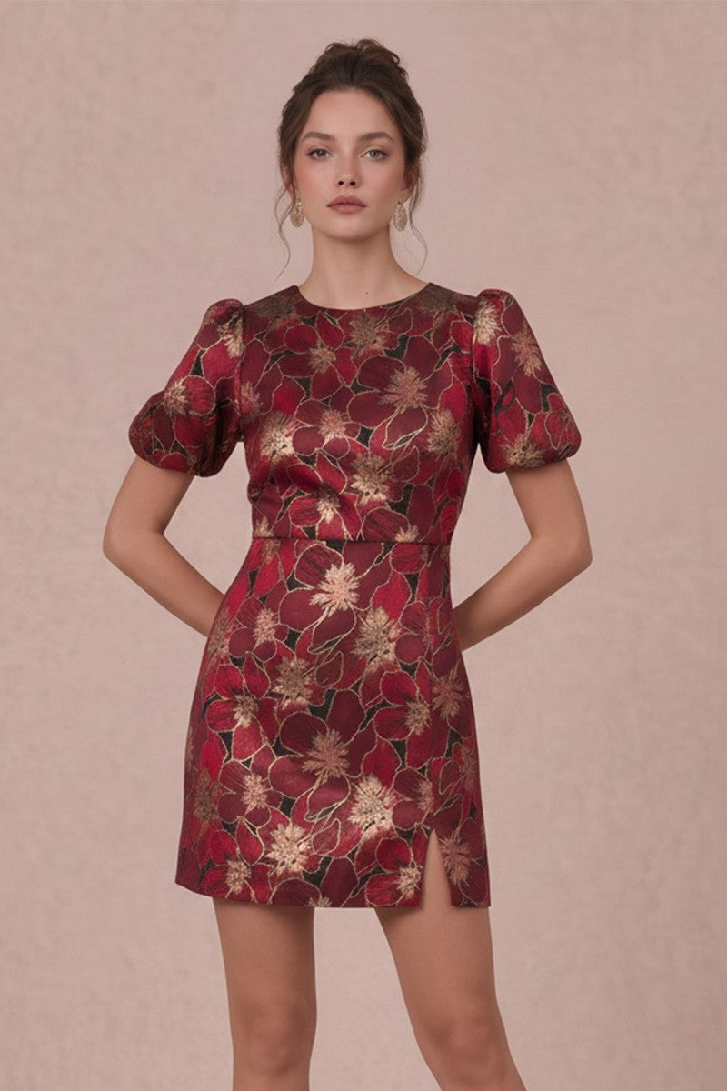 Lynette Jacquard Puff Sleeve Mini Dress