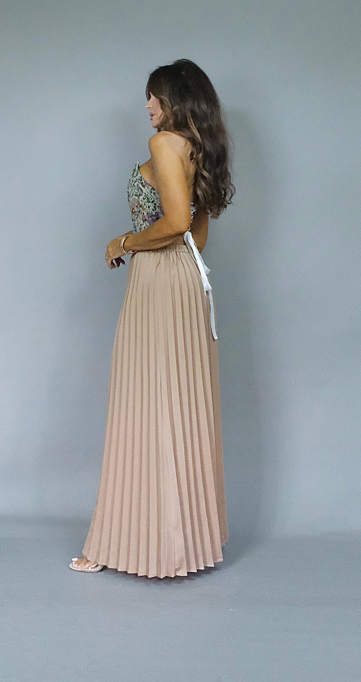 Kendra sand pleated maxi skirt