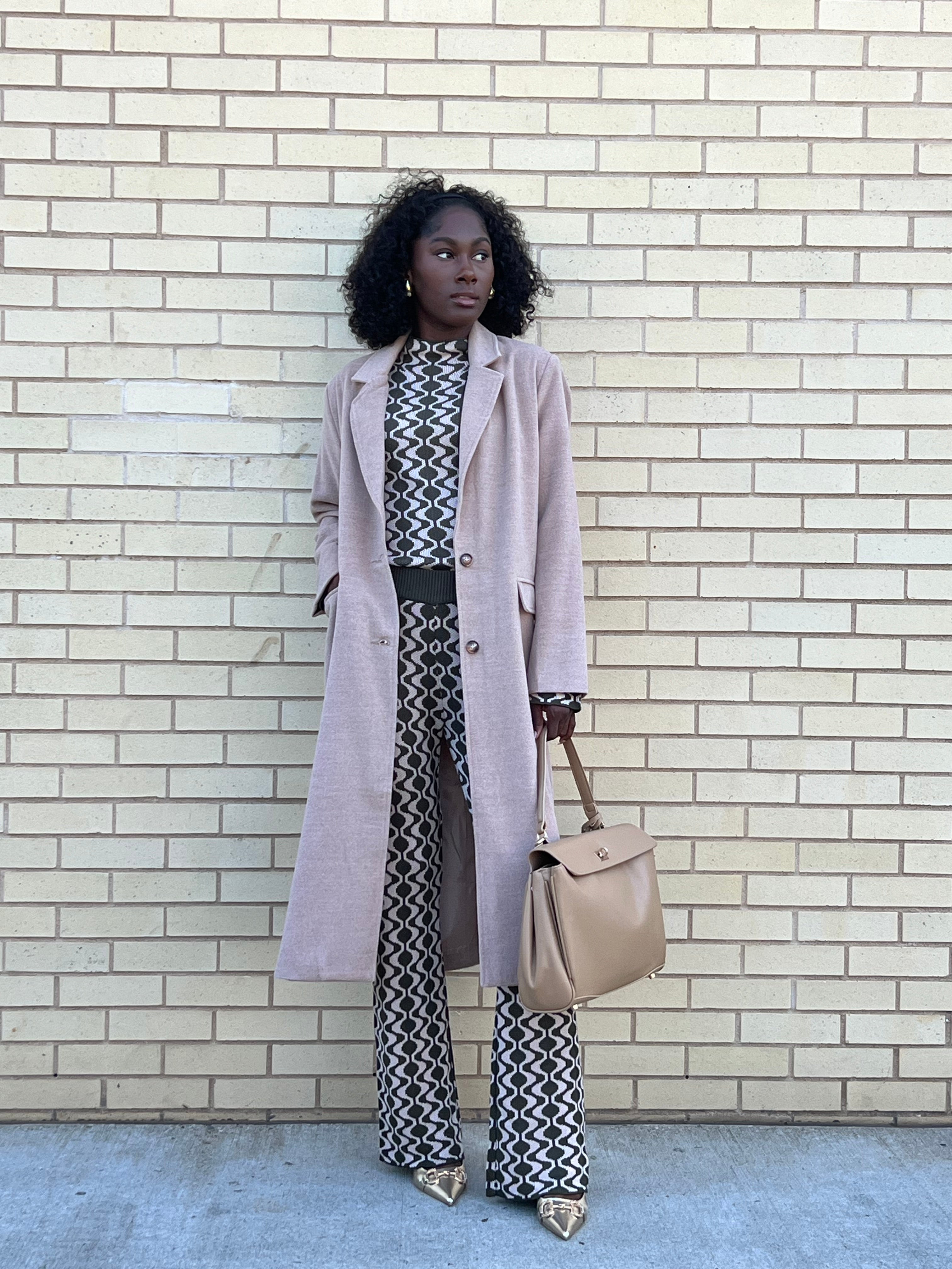 Jaycee taupe classic long wool trench coat