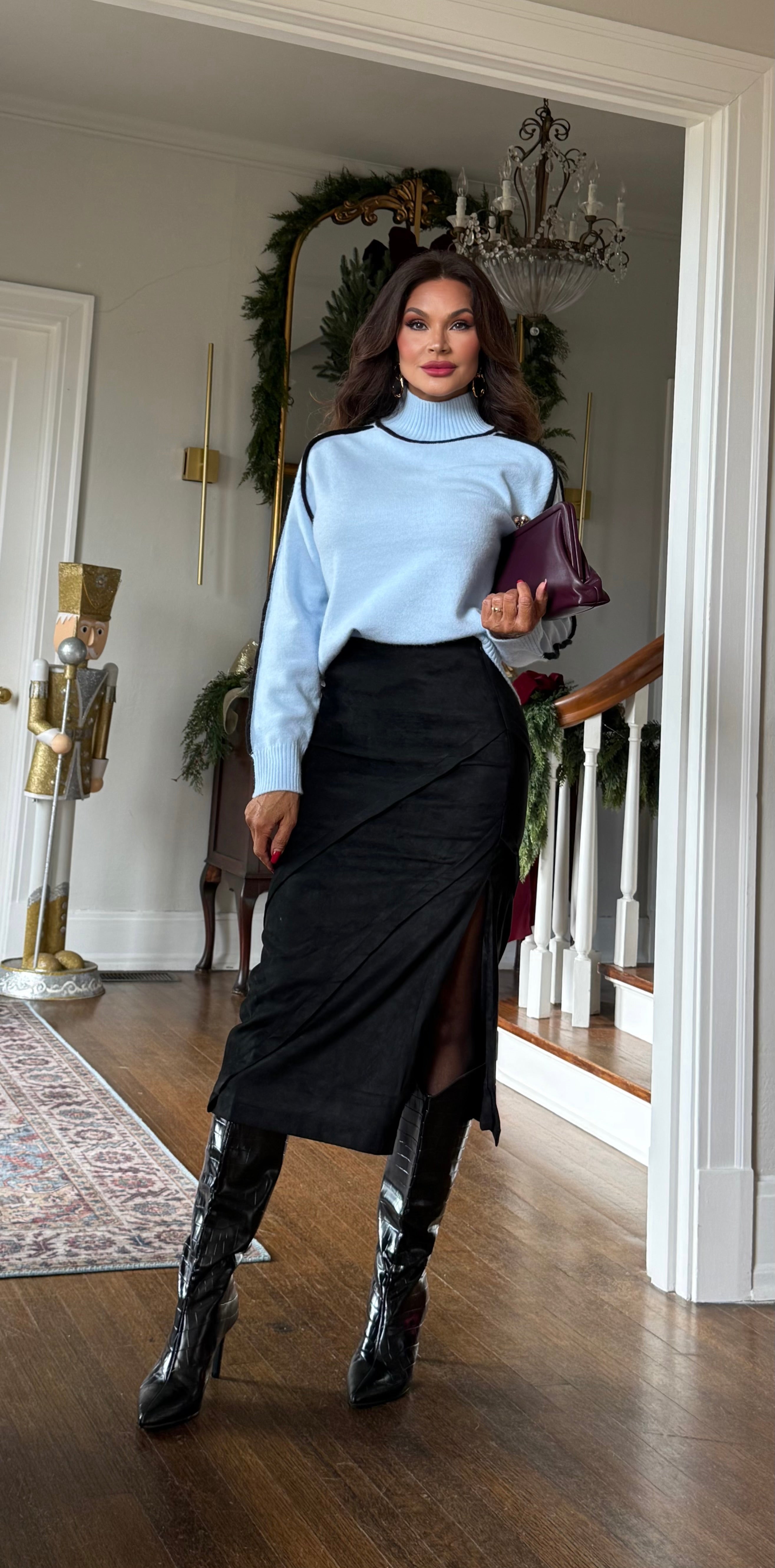 Gianna Black Suede Pencil Skirt