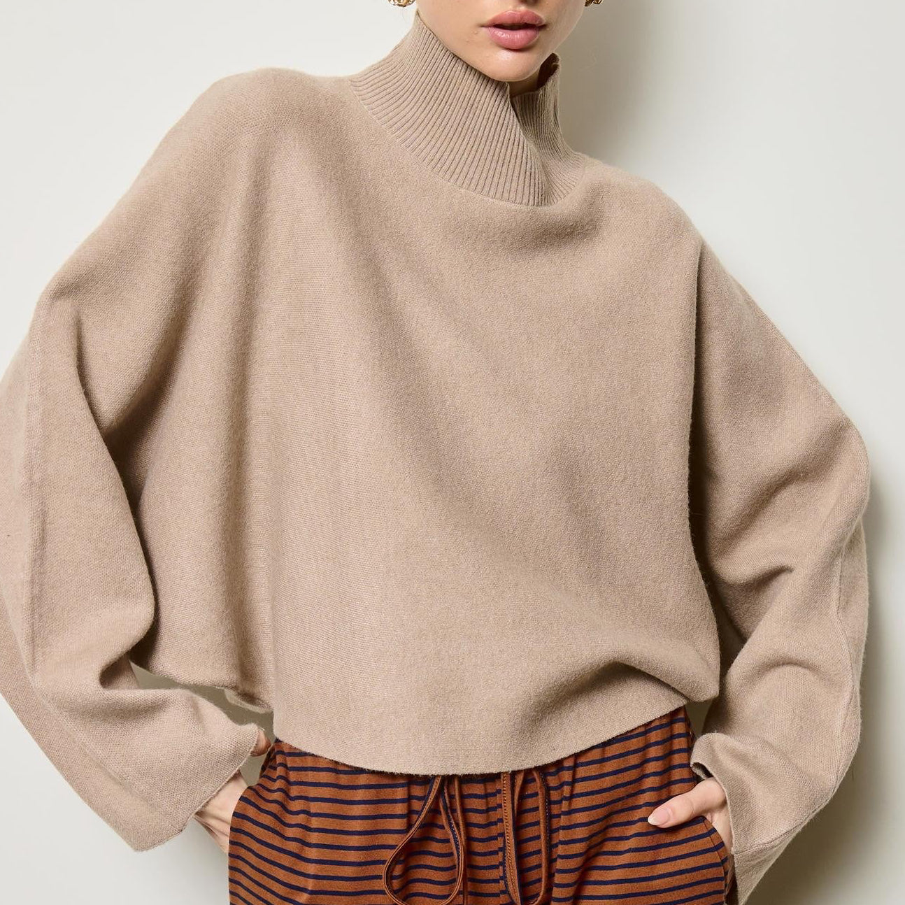 Felicity Mock Neck Dolman Sleeve Knit Sweater