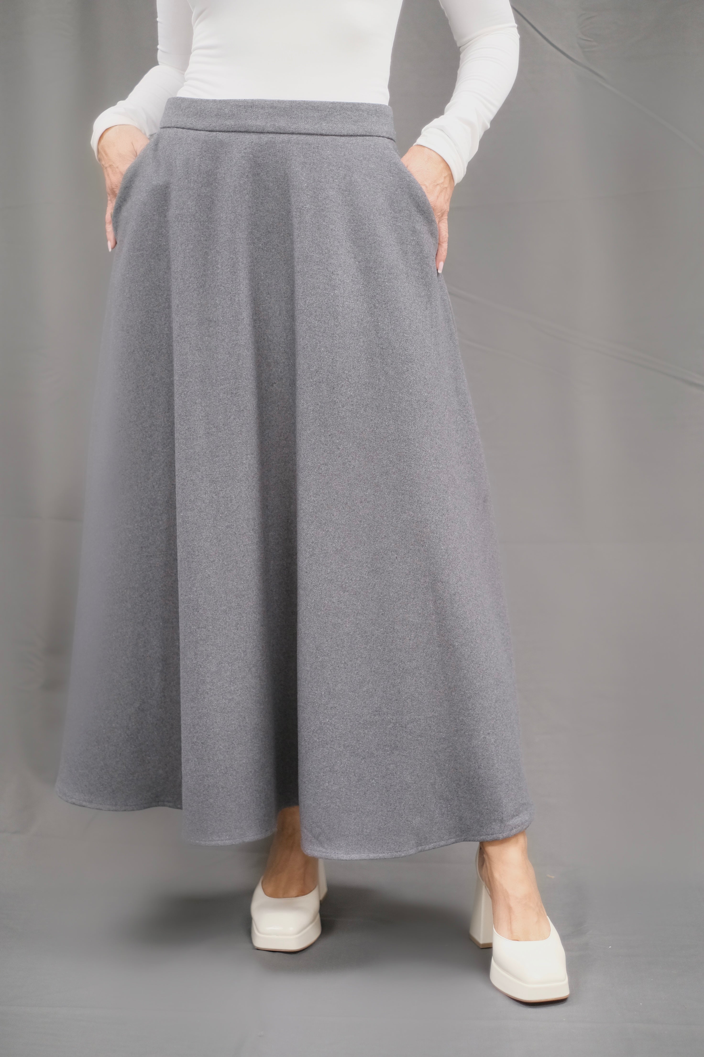 Emma charcoal wool midi skirt