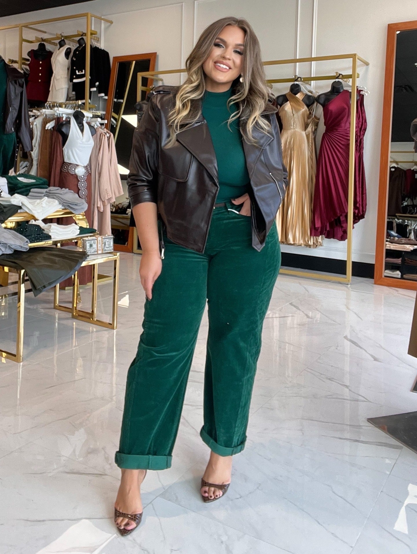 Cringle green high rise crop barrel corduroy pant