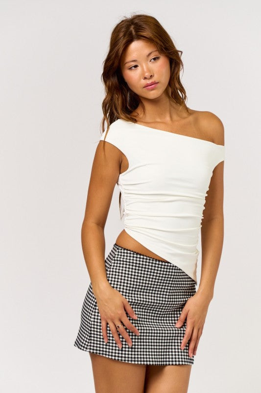 Mina Ivory Asymmetrical Hem Double Lined Top