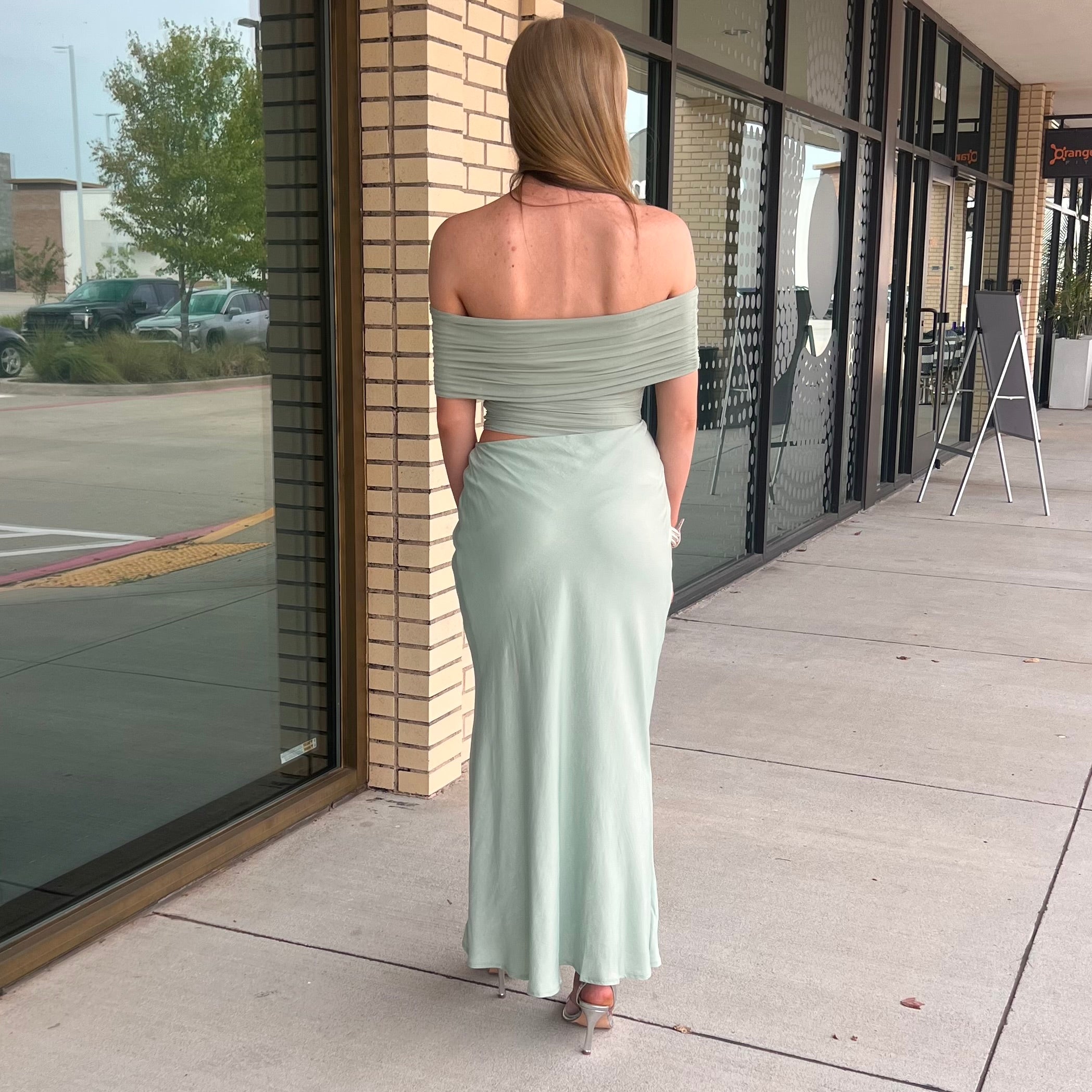 Stassi Sage One Shoulder Contrast Bottom Midi Dress