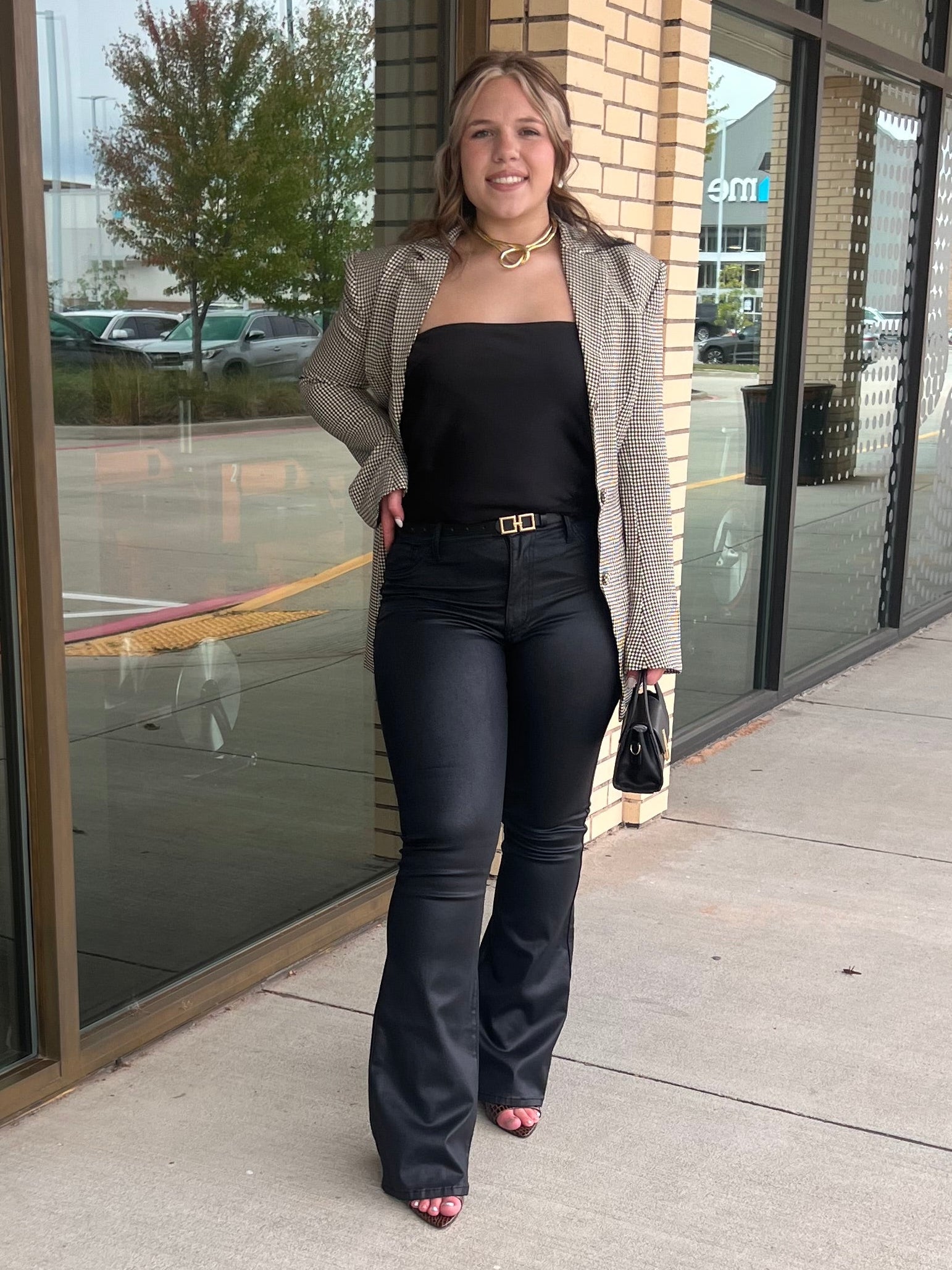 Harold Brown Fitted Houndstooth Blazer With Shoulder Pads