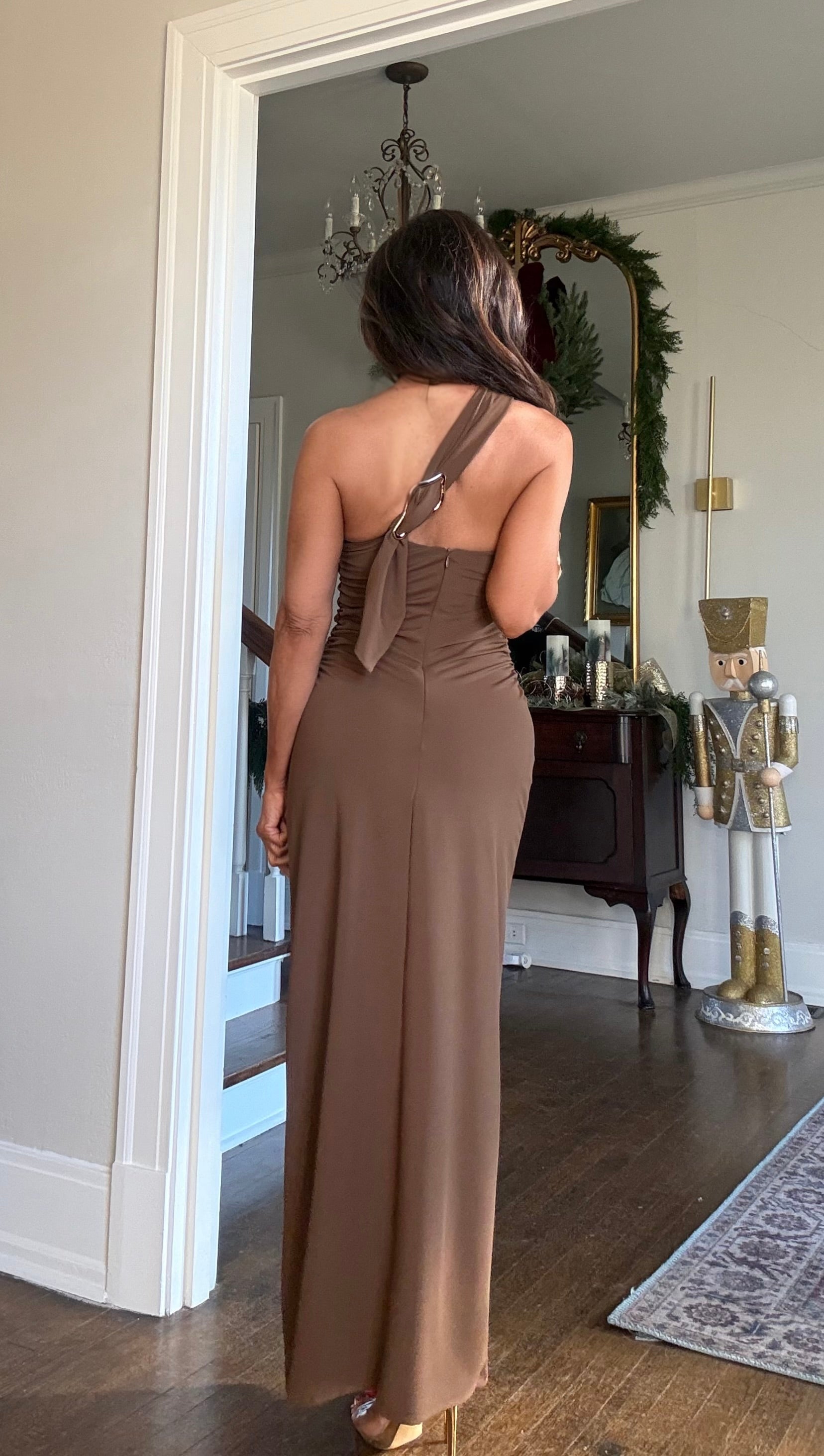 Allison Brown One Shoulder Back Buckle Midi Dress