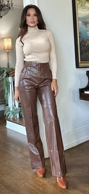 Chelsey Chocolate Brown Vegan Leather Pants