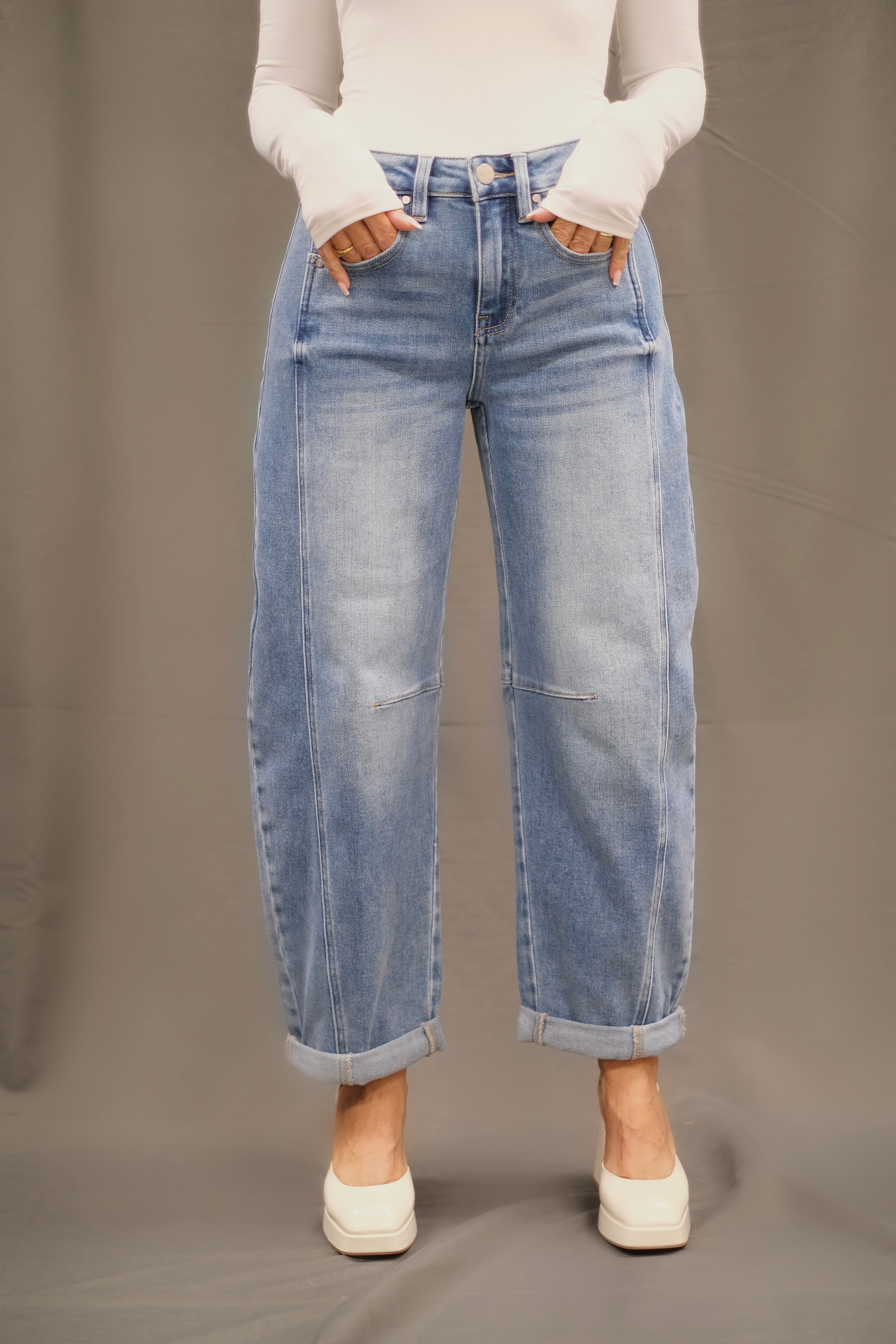 Bri Medium Wash Barrel Jean