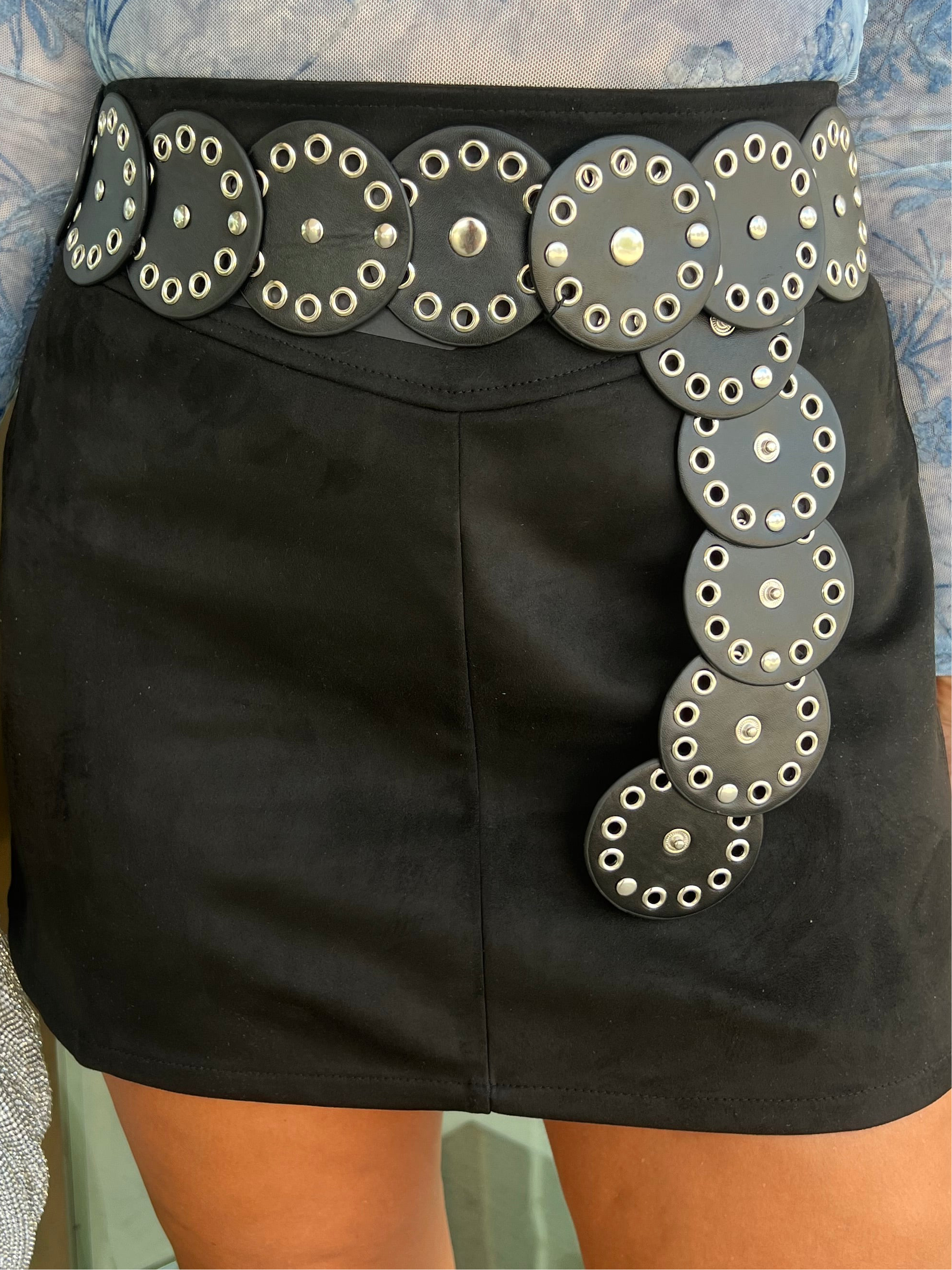 Trish Black Suede Front Yoke Mini Skirt