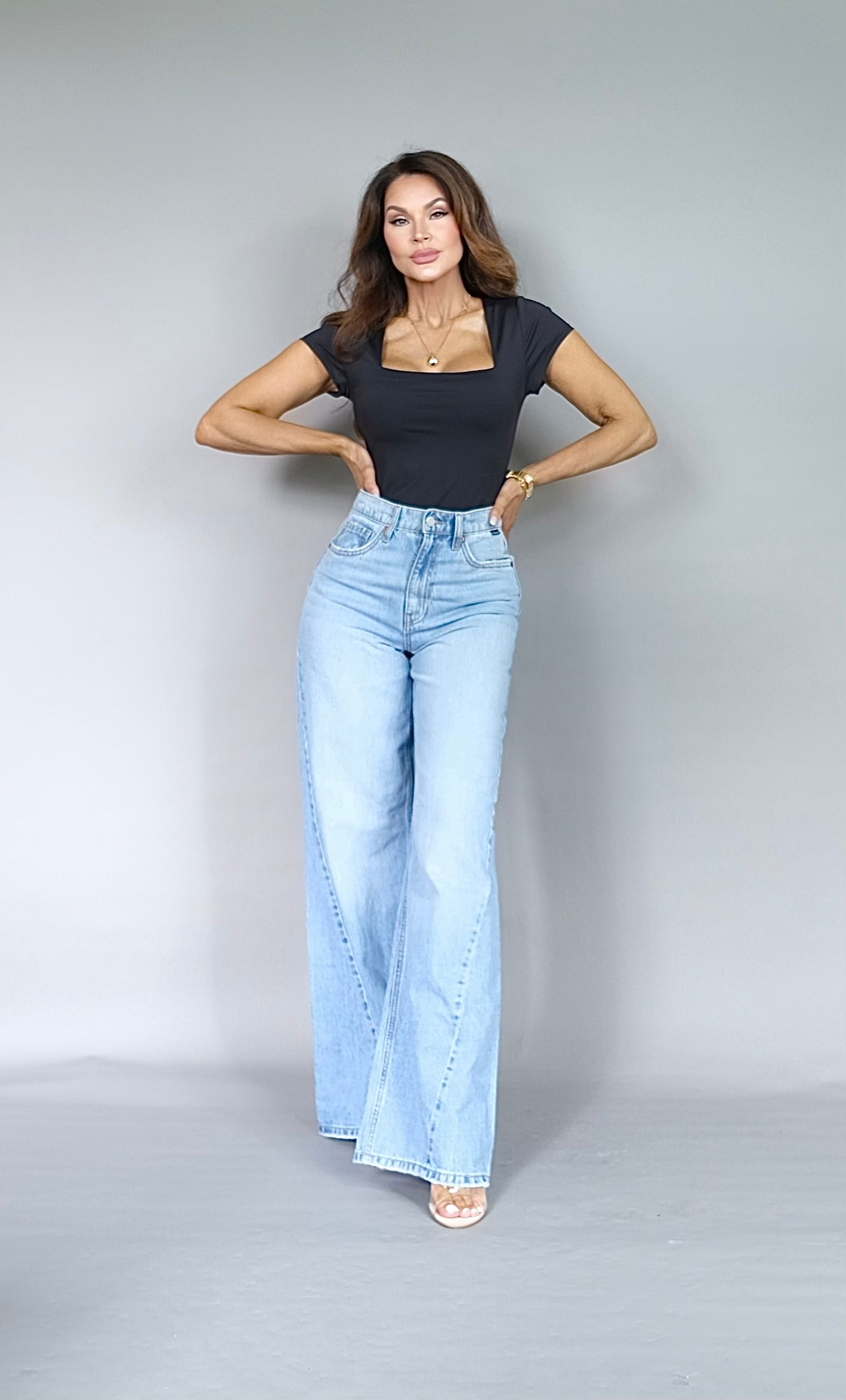 Tye black square neck double lined bodysuit