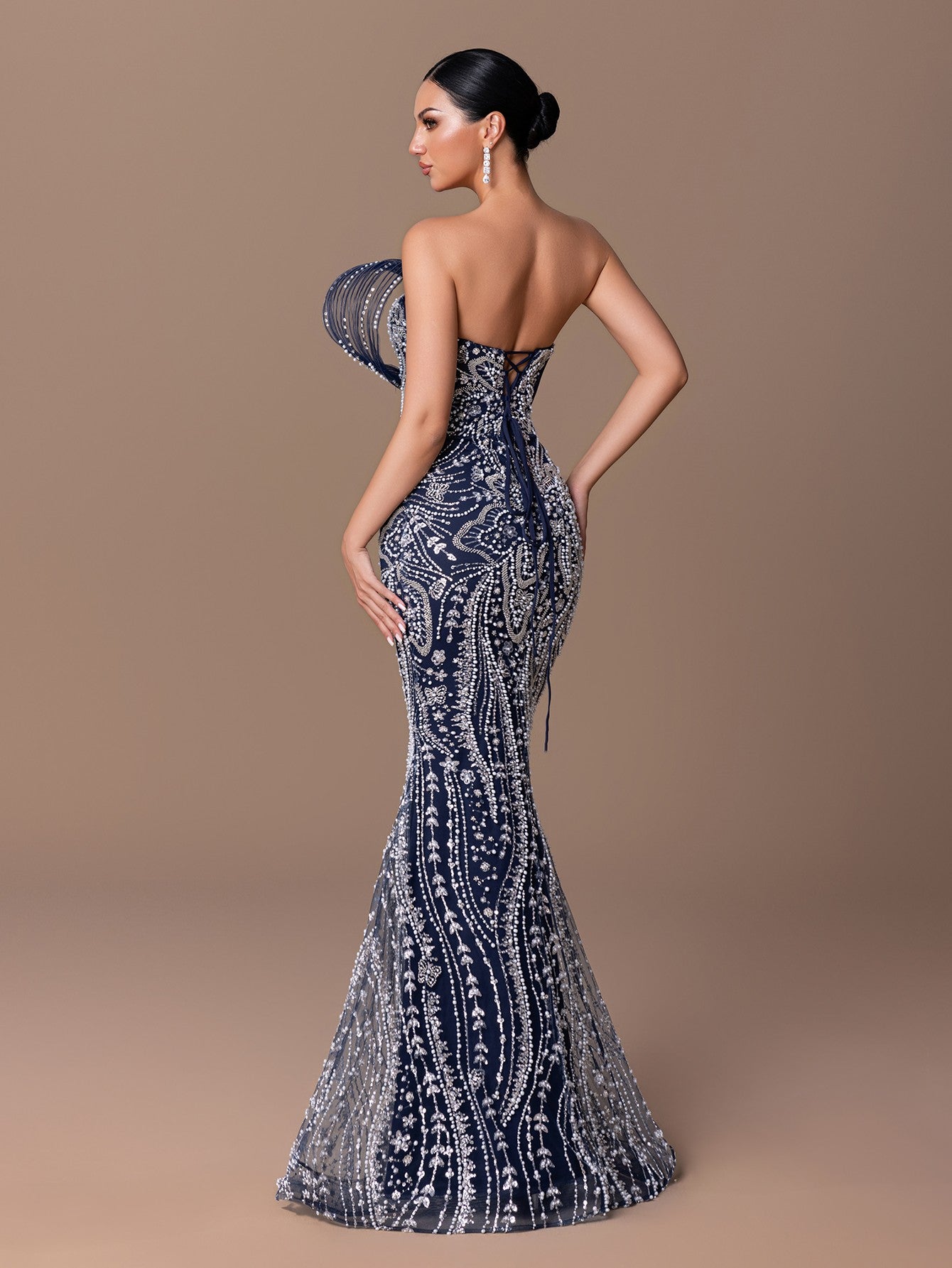 Ursula Blue Embellished Sequin Gown