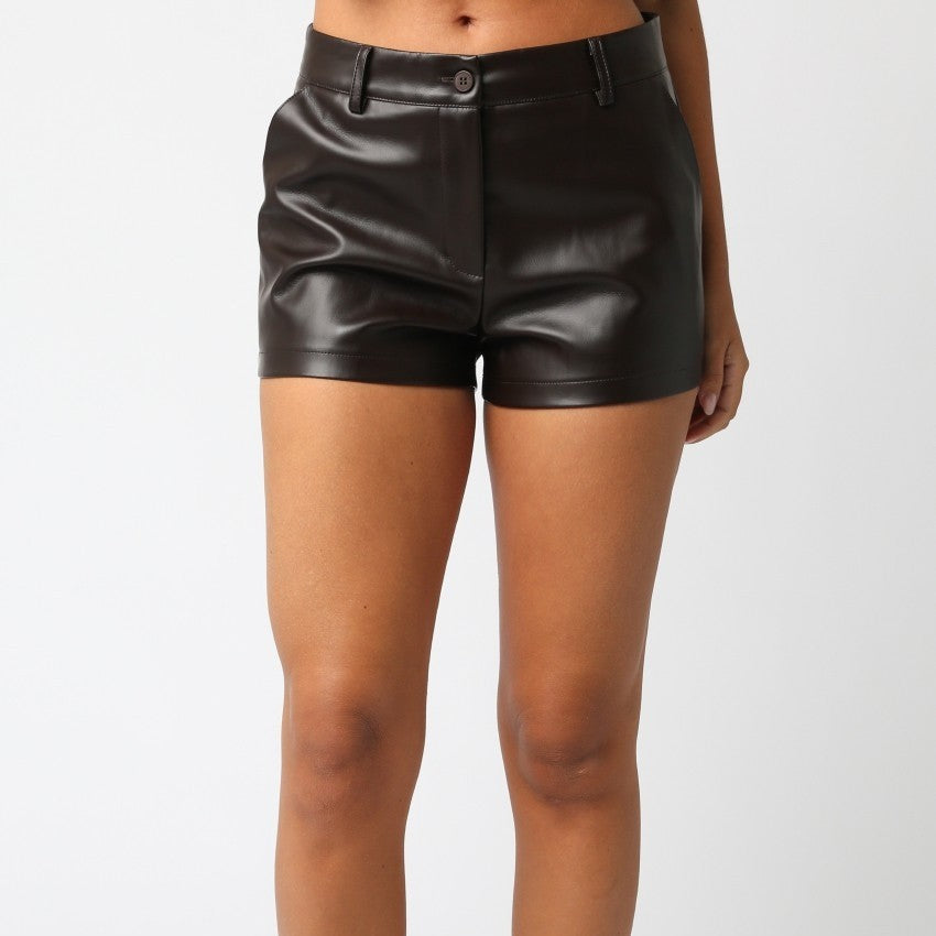 Ellis Chocolate Brown Leather Shorts