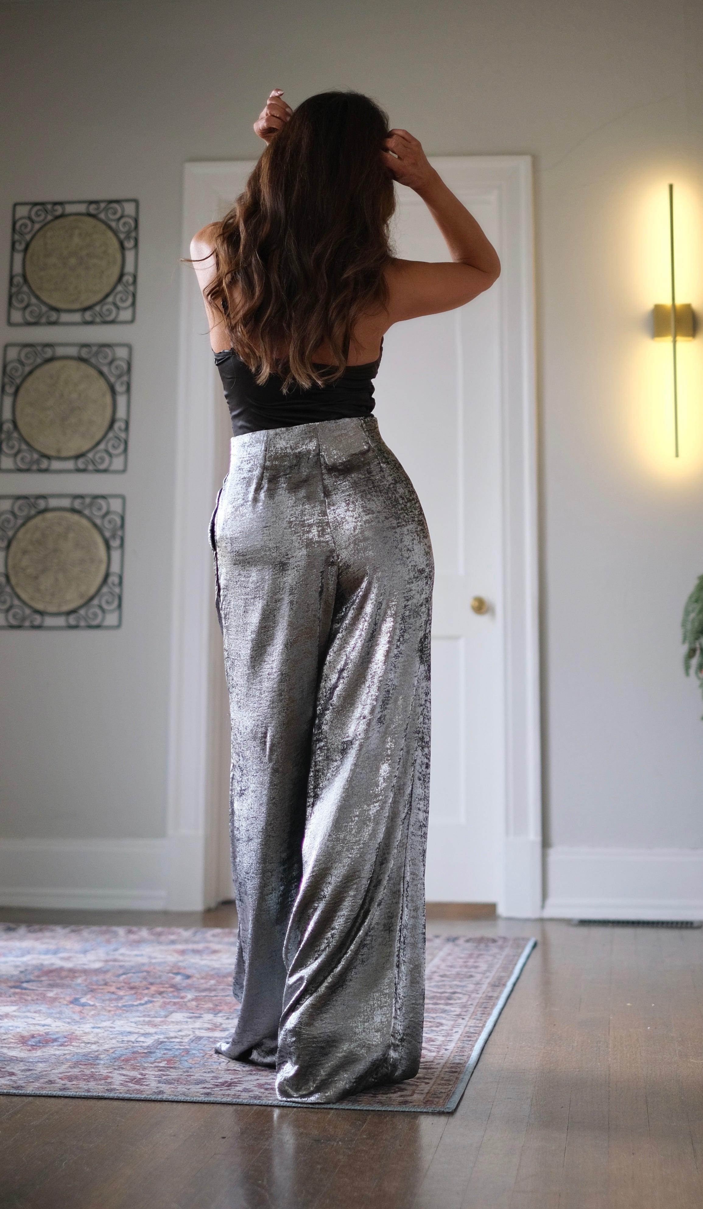 Madeline Silver Metallic Highwaist Trouser