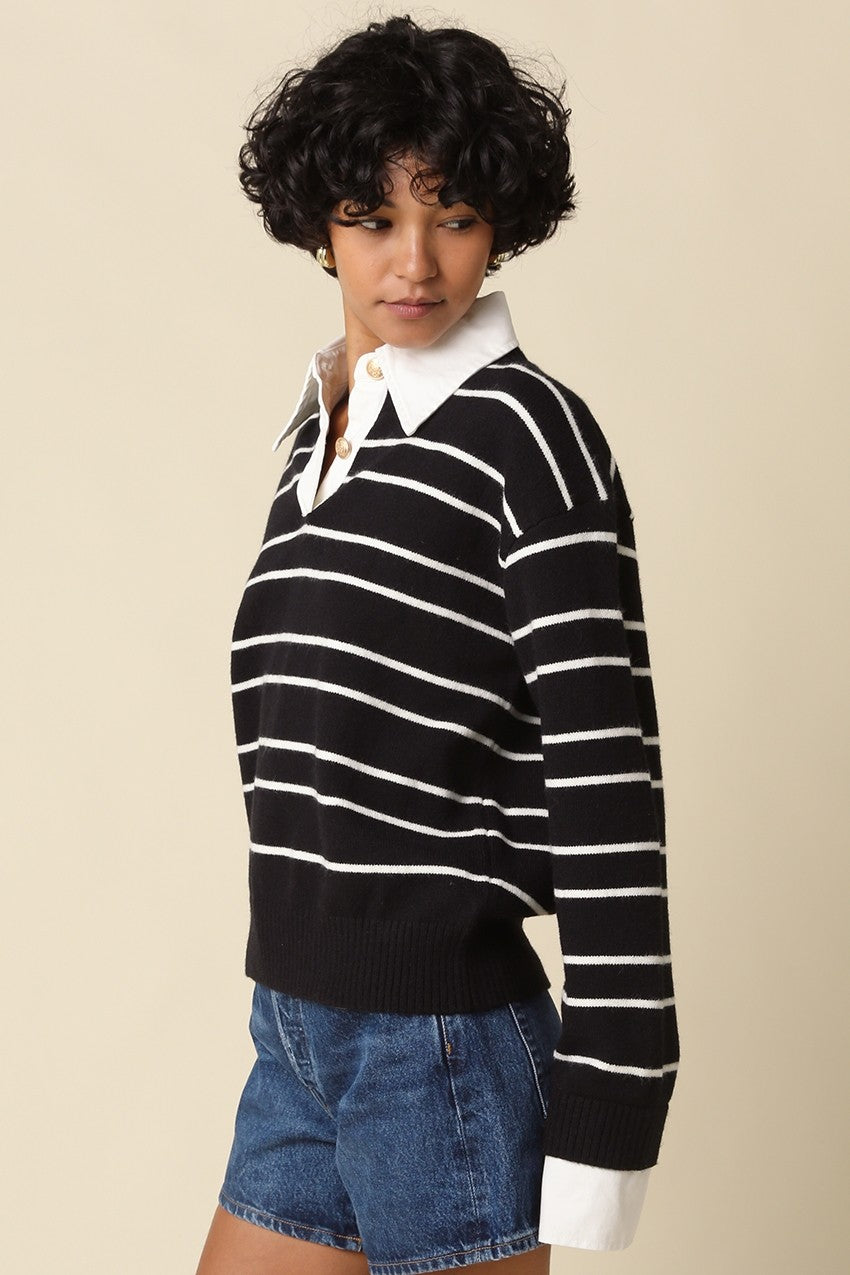 Kaley Black & White Striped Knit Sweater