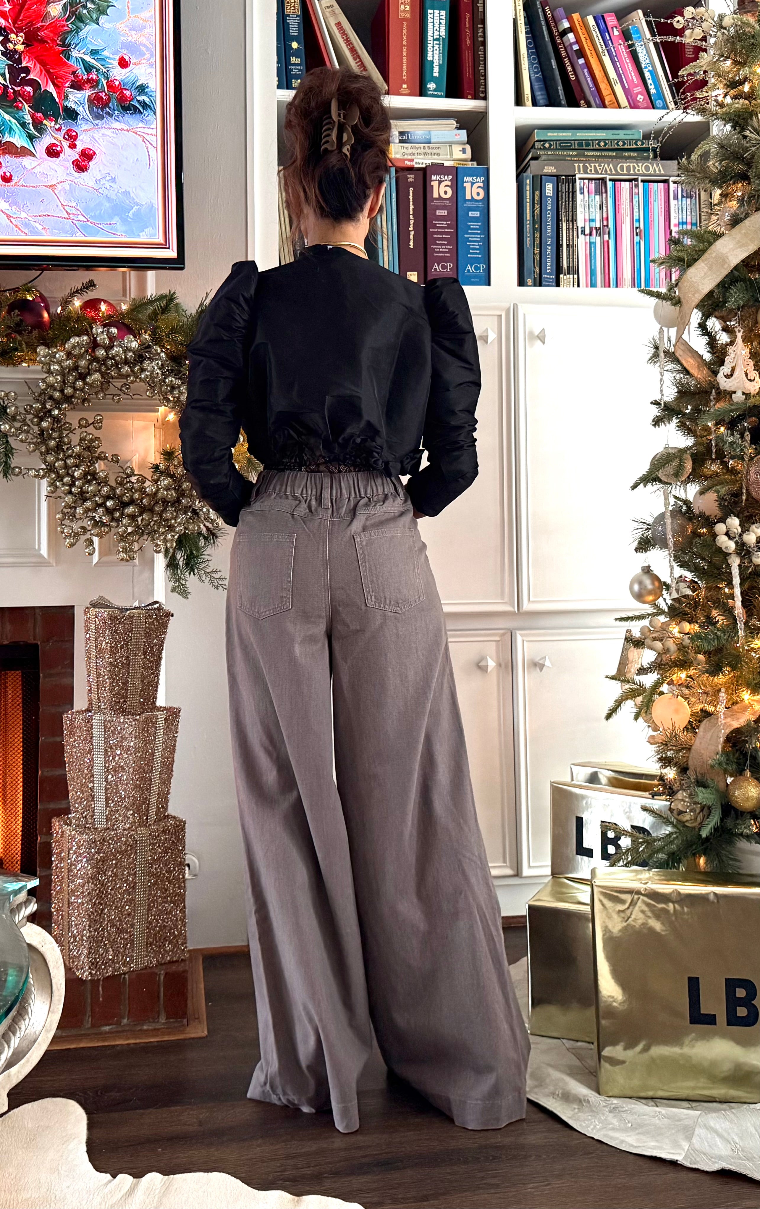 Stanford Light Ash Brown Pleated Wide Leg Denim Jeans