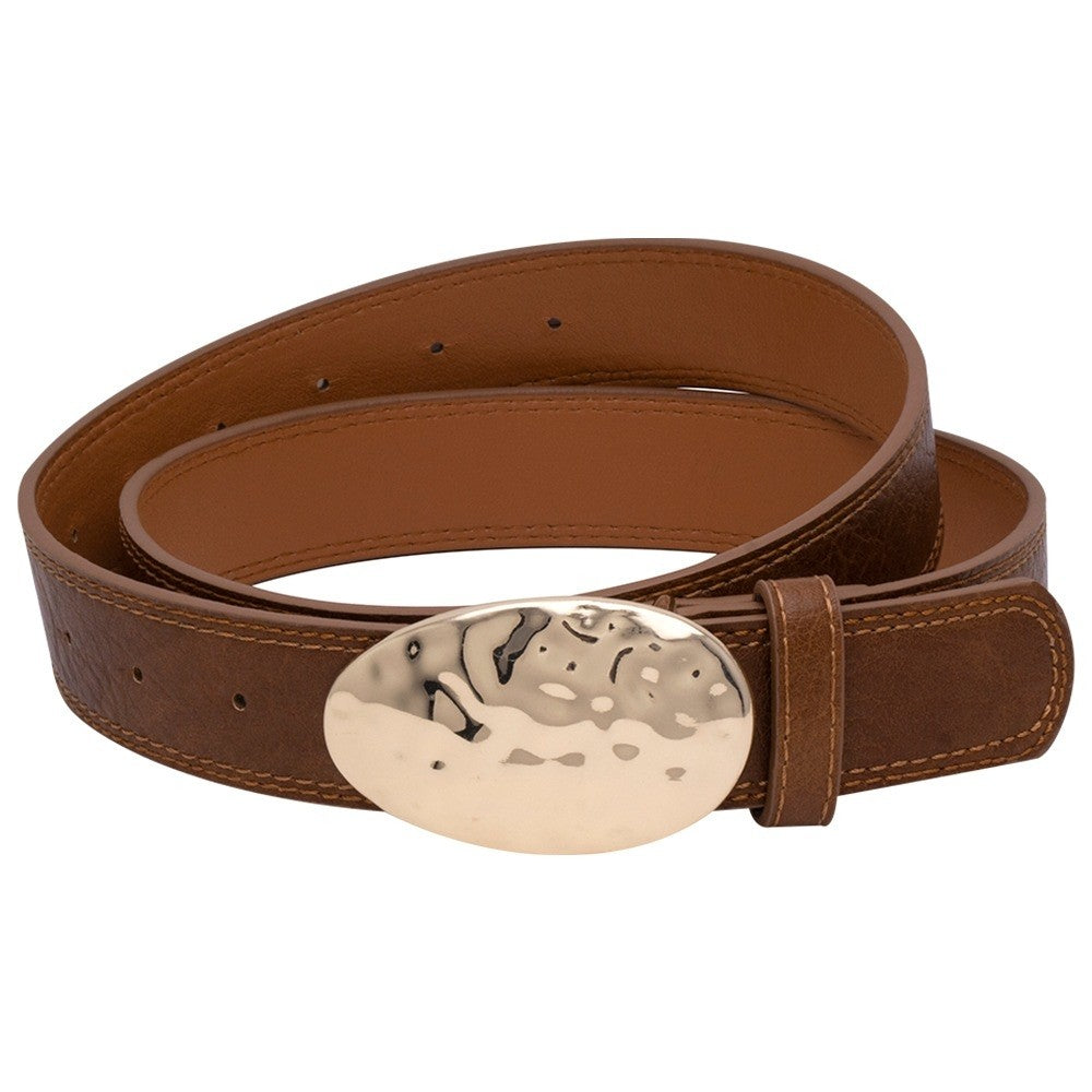 Hammered Oval Buckle Waist Belt