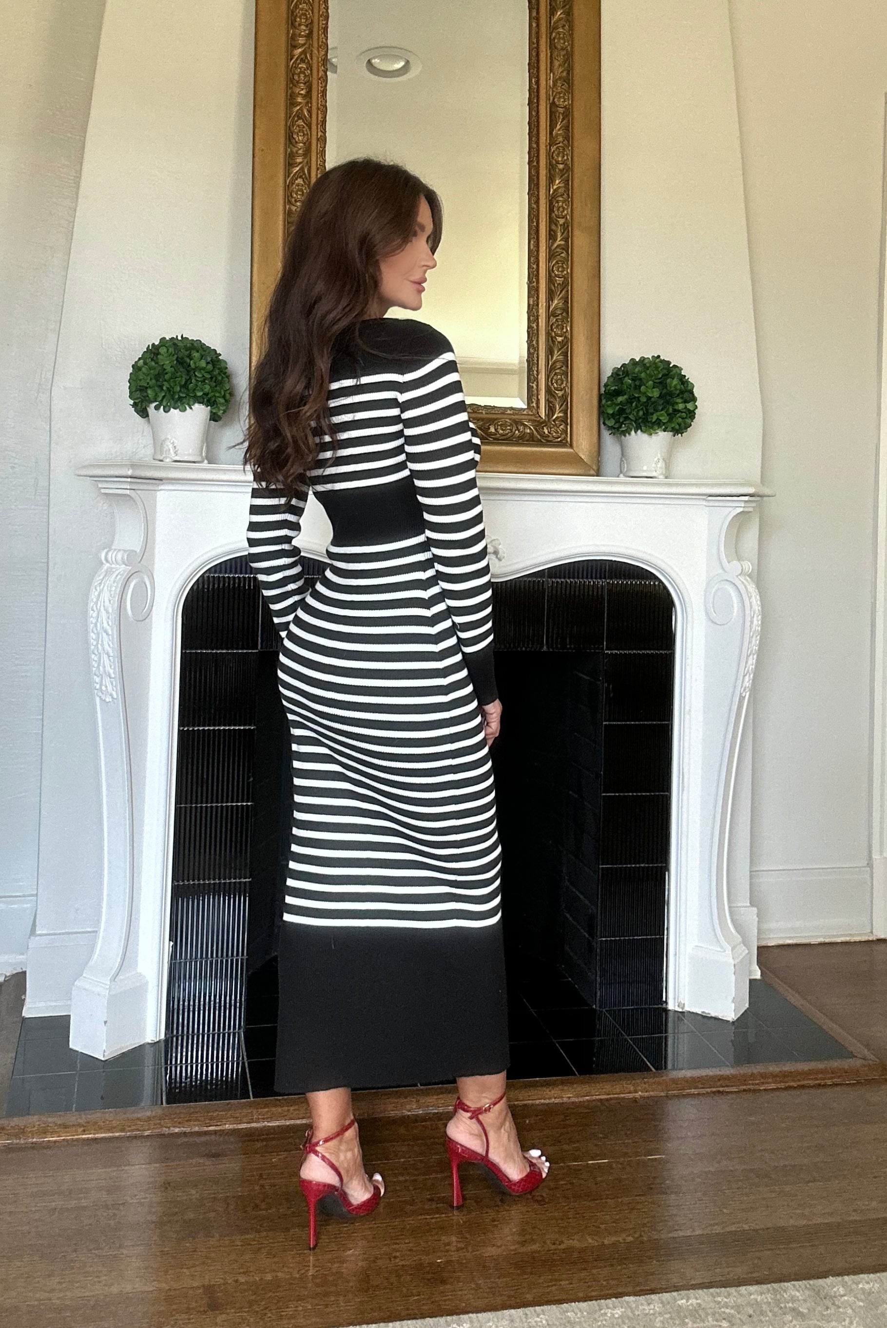 Serenity black and white striped sweater dress