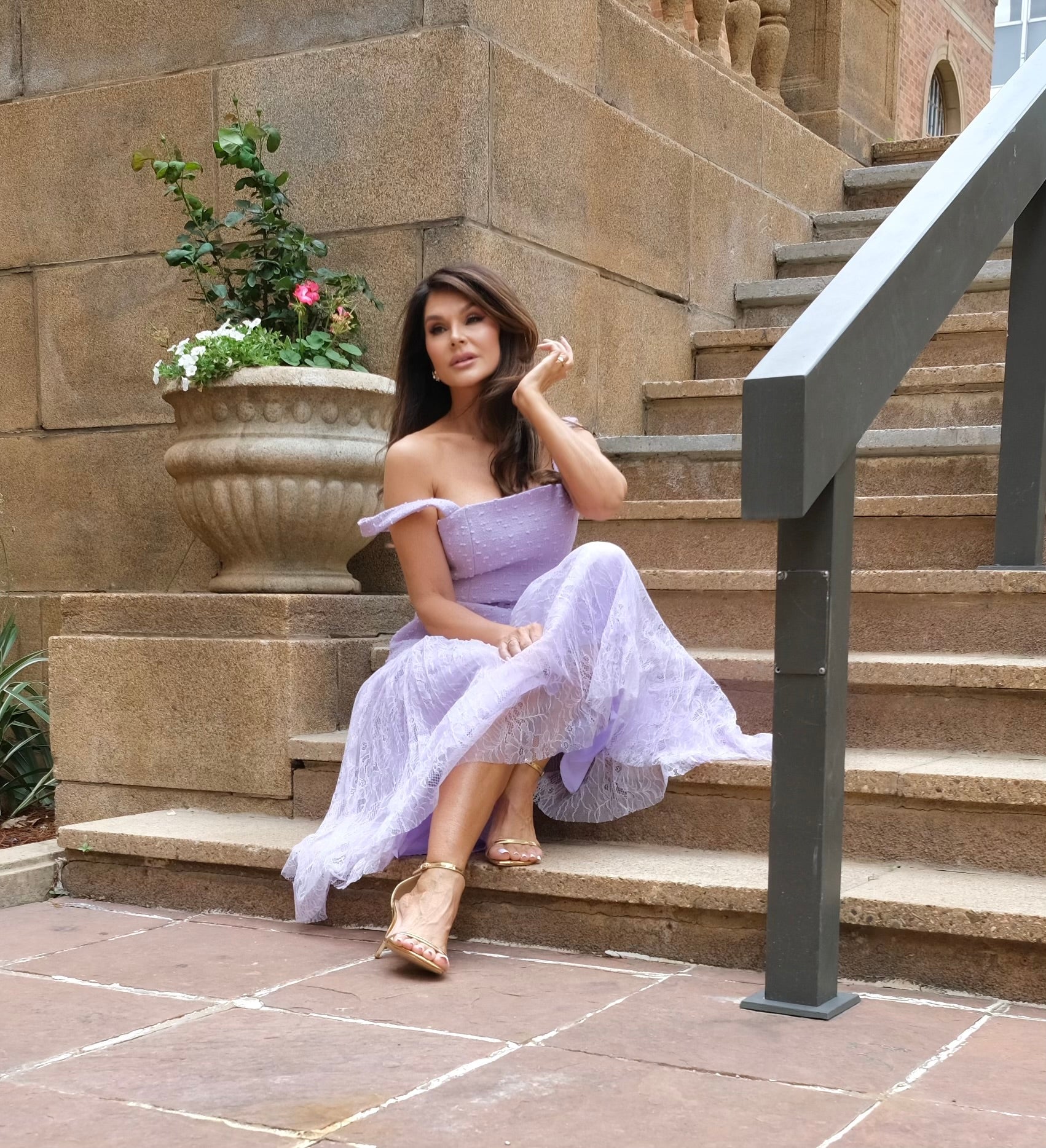 France lavender tweed peplum skirt with lace pleated skirt