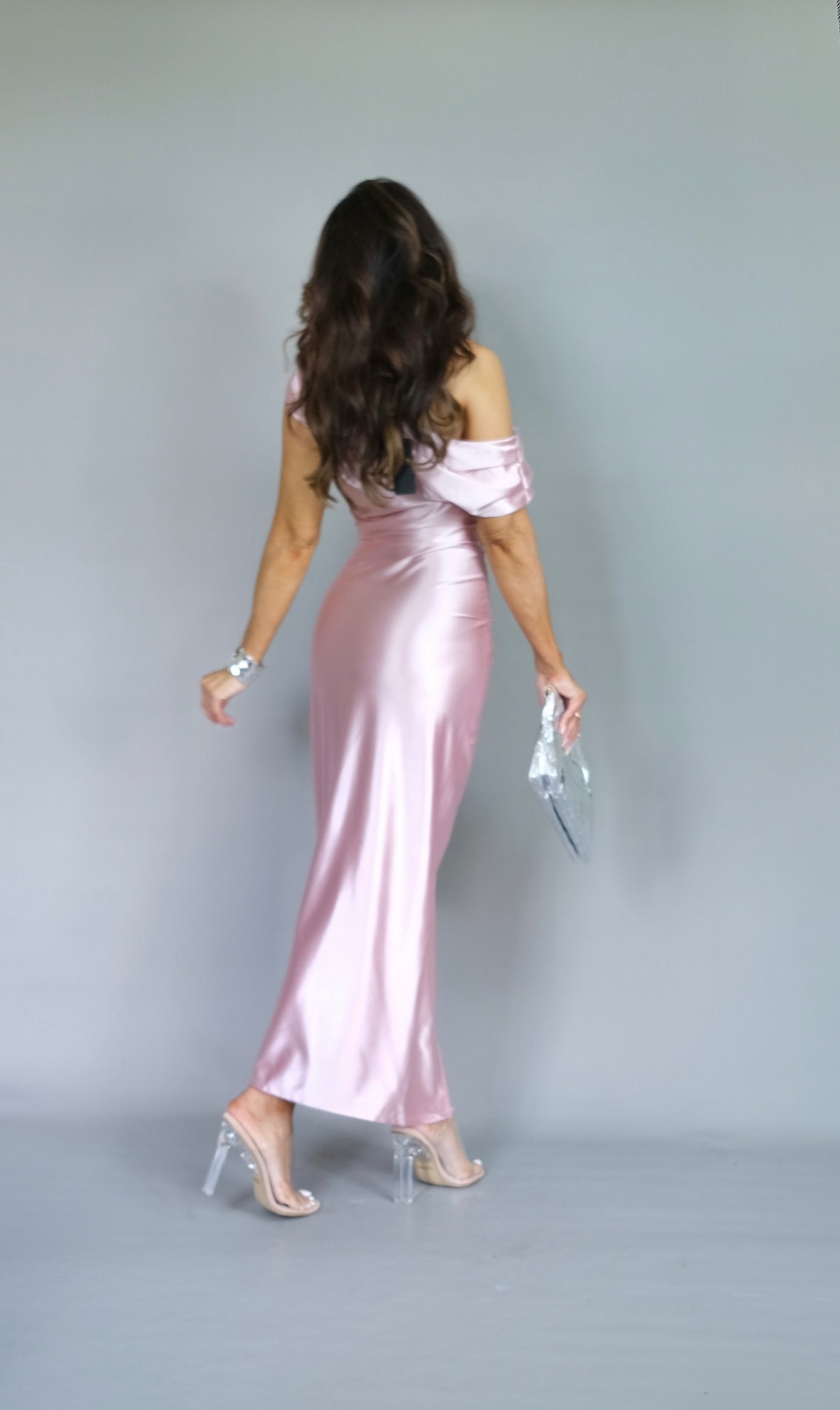 Lilly pink asymmetrical  single side drop maxi dress