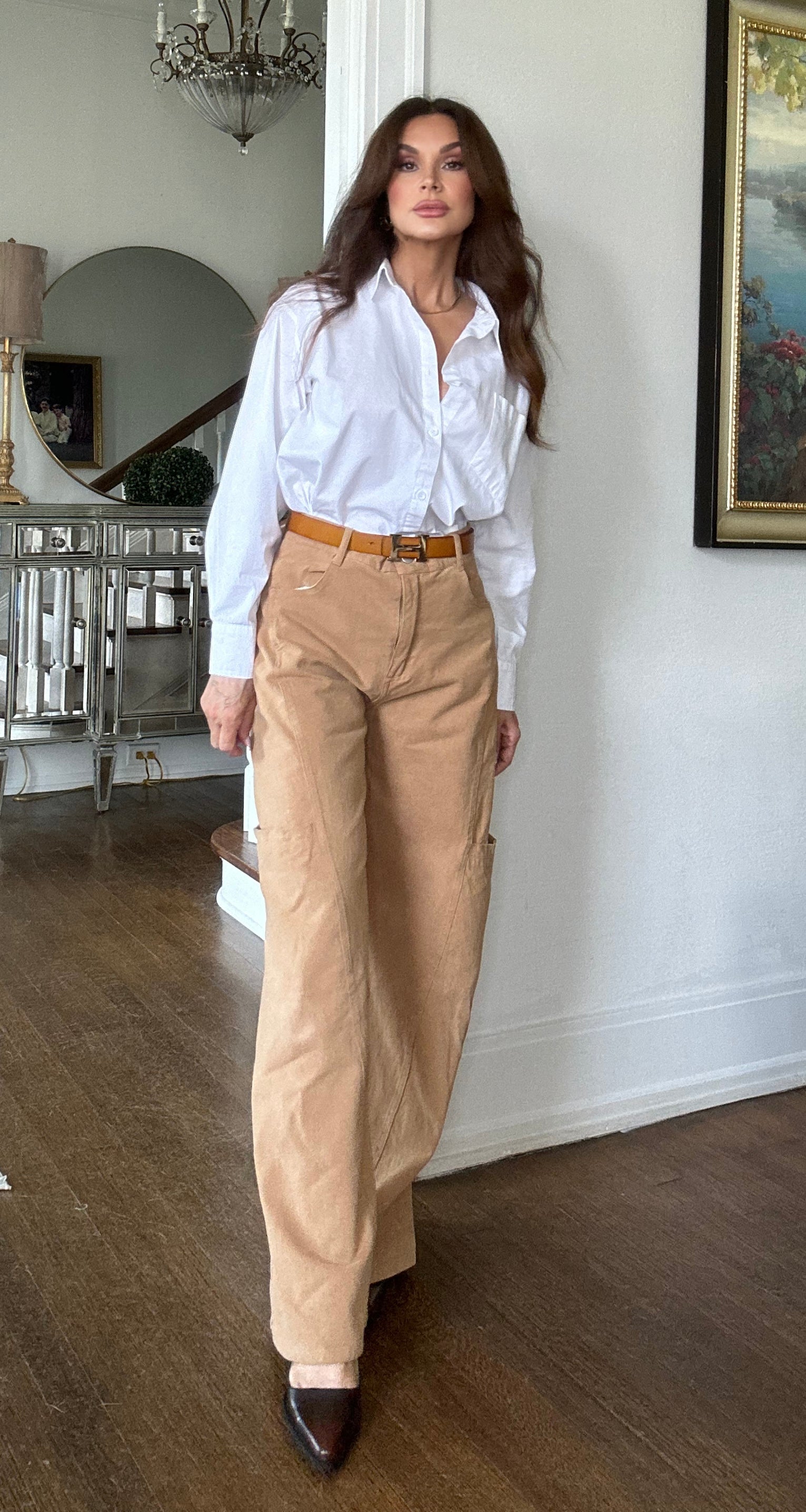 Zayla camel high wiast wide leg utility pant