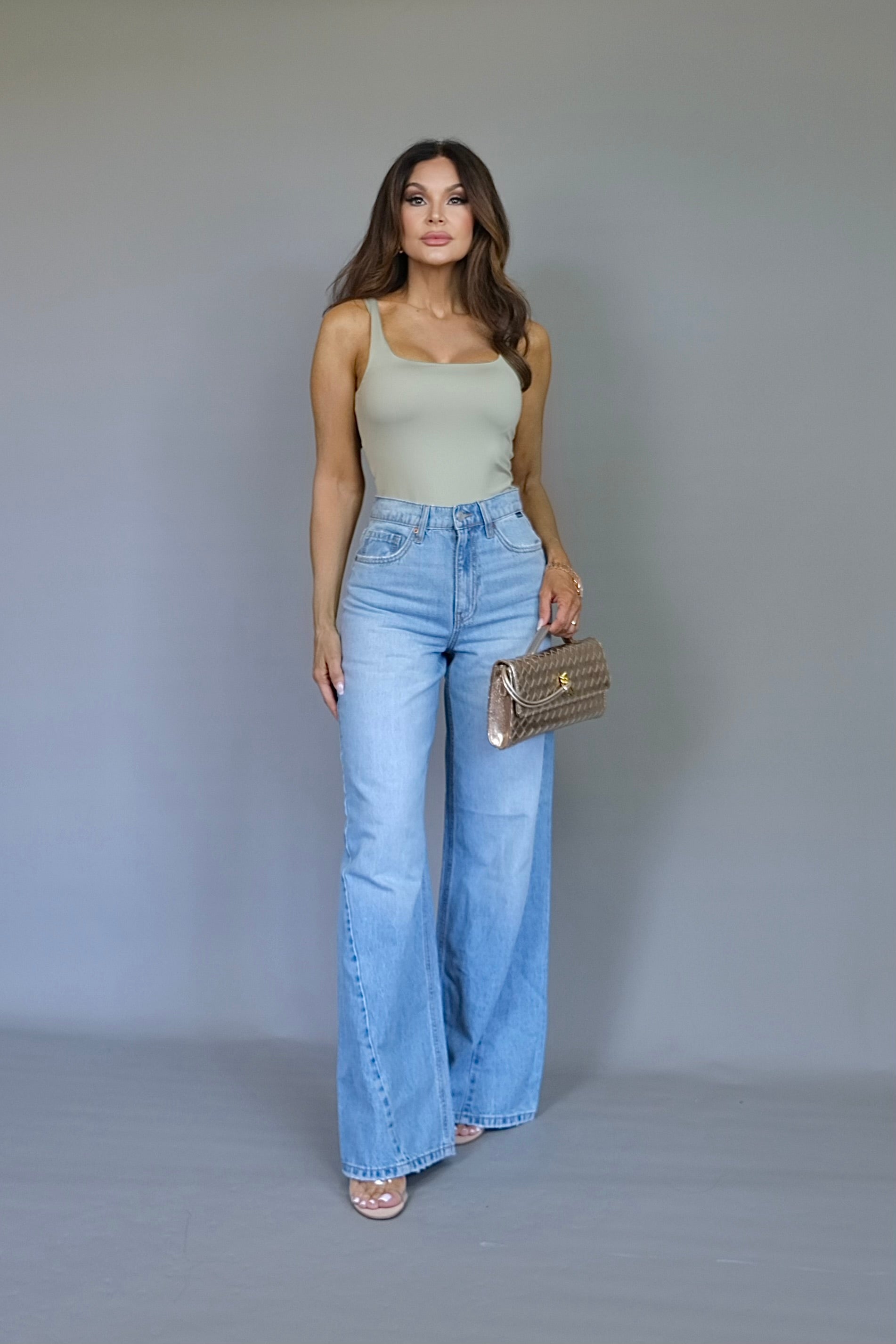 MIllie light wash high rise curved seam wide leg jean