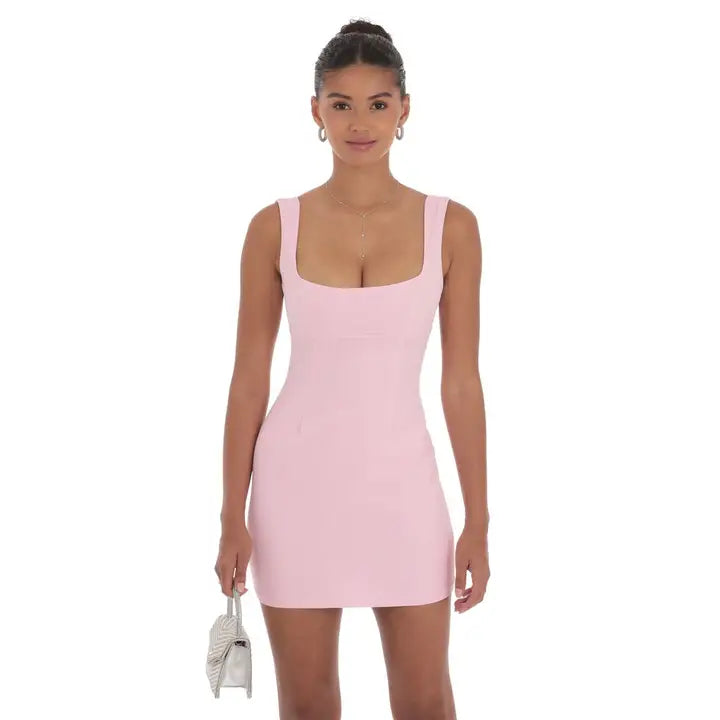 Lola Light Pink Scoop Neck OPen Back Mini Dress