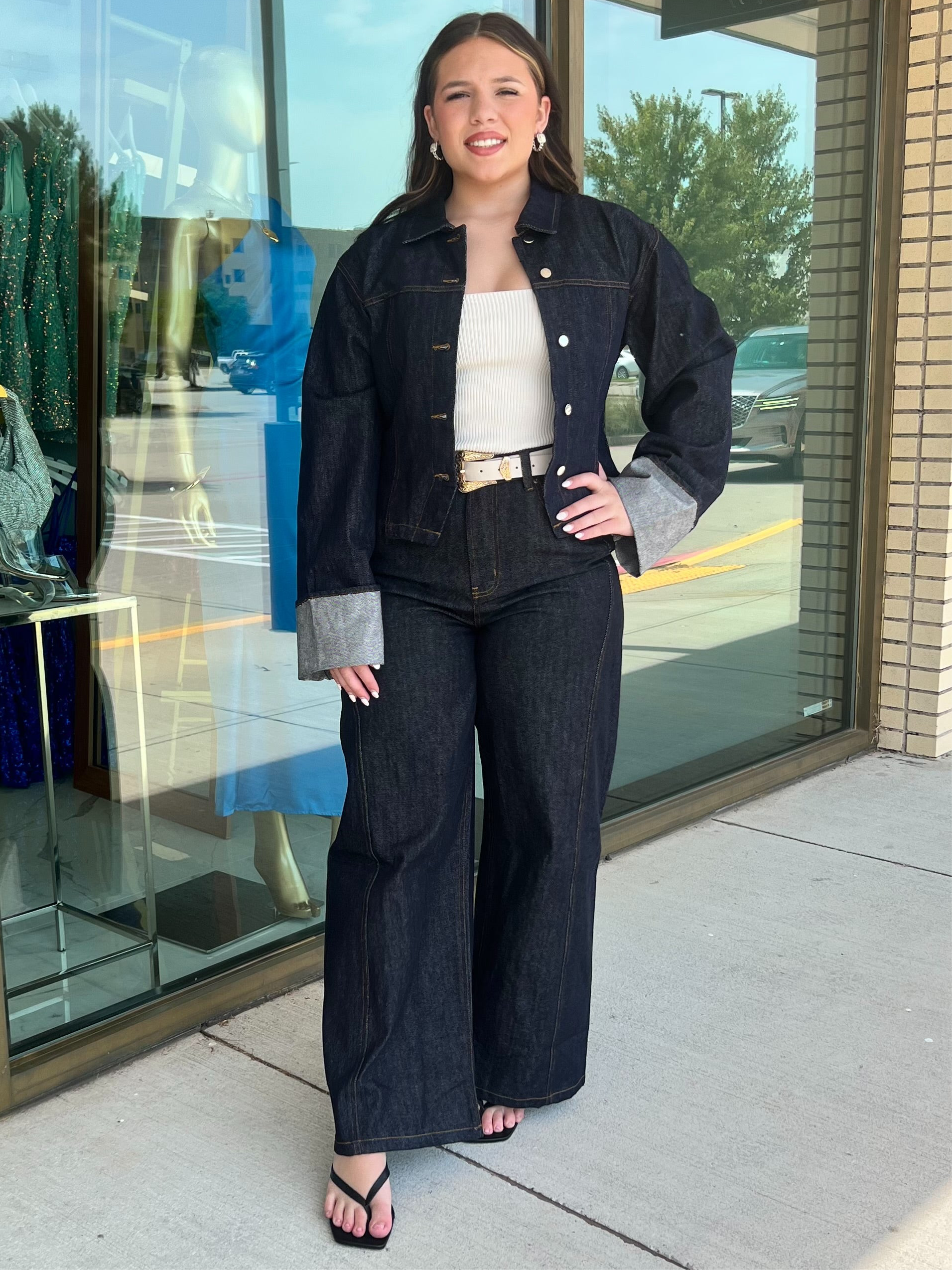 Lucy Dark Denim Jacket With Cuffed Sleeves